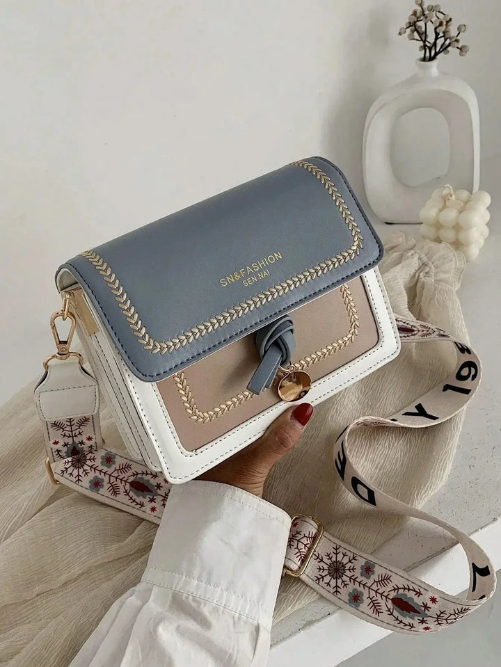 Sac à Main Femme Tendance – Sac Crossbody Petit Carré, Sac Bandoulière avec Bandoulière Large et Couleur Contrastée