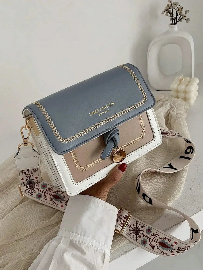 Sac à Main Femme Tendance – Sac Crossbody Petit Carré, Sac Bandoulière avec Bandoulière Large et Couleur Contrastée
