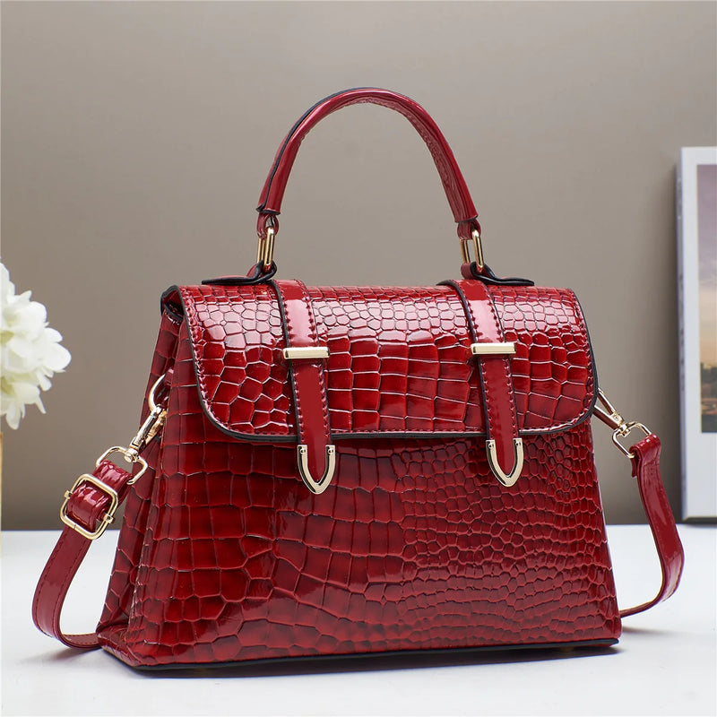 Sac à Main Femme de Luxe en Cuir Verni Embossé Crocodile – Sac Bandoulière Élégant
