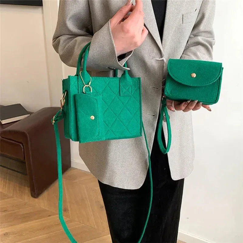 Ensemble 3pcs Sac à Main Femme Embossé – Sac Bandoulière, Pochette et Portefeuille, Sac Carré Unicolore - Justyol