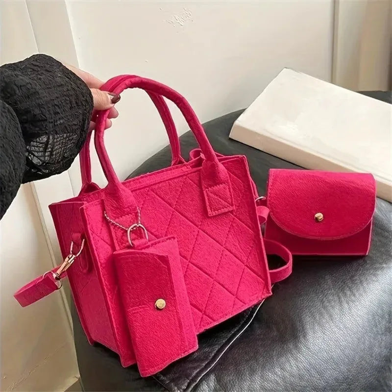 Ensemble 3pcs Sac à Main Femme Embossé – Sac Bandoulière, Pochette et Portefeuille, Sac Carré Unicolore - Justyol