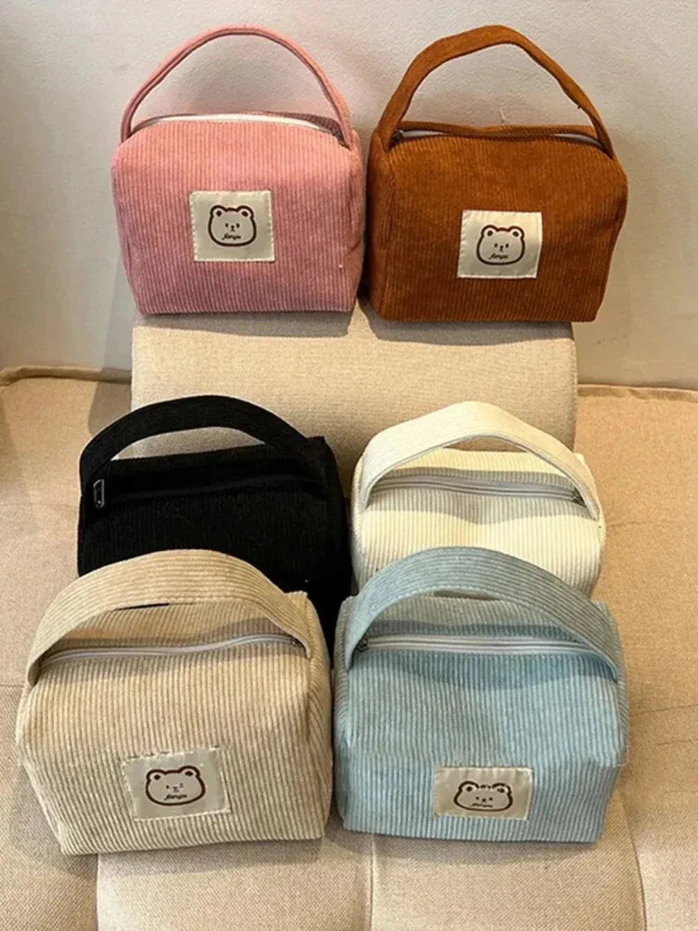 Sac à Maquillage Femme – Sac Cosmétique en Corduroy Doux, Sac Tendance Large Capacité avec Poignée - Justyol