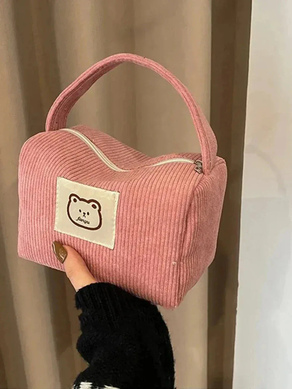 Sac à Maquillage Femme – Sac Cosmétique en Corduroy Doux, Sac Tendance Large Capacité avec Poignée - Justyol