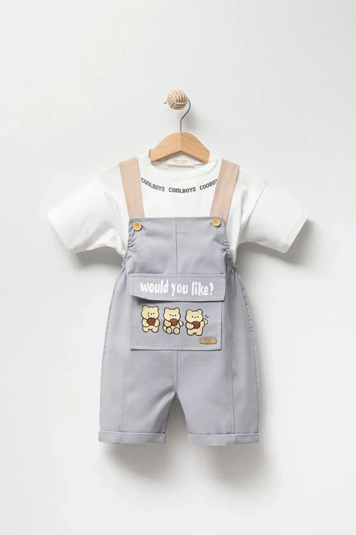 Ensemble bébé garçon salopette et t-shirt imprimé