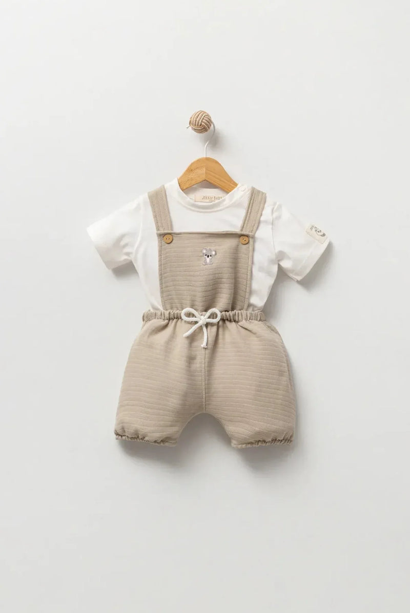 Ensemble bébé garçon salopette en mousseline brodée koala