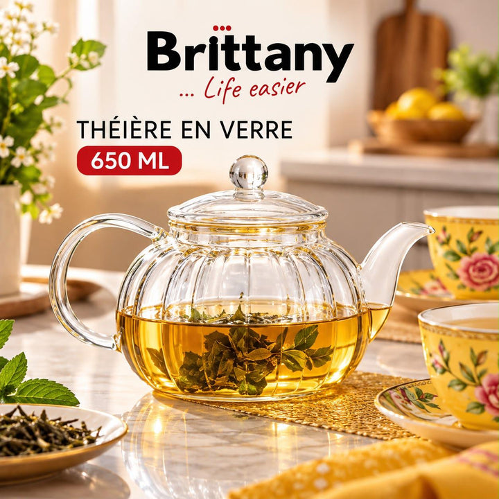 براد شاي زجاجي شفاف بتصميم أنيق سعة 650 مل – Brithany