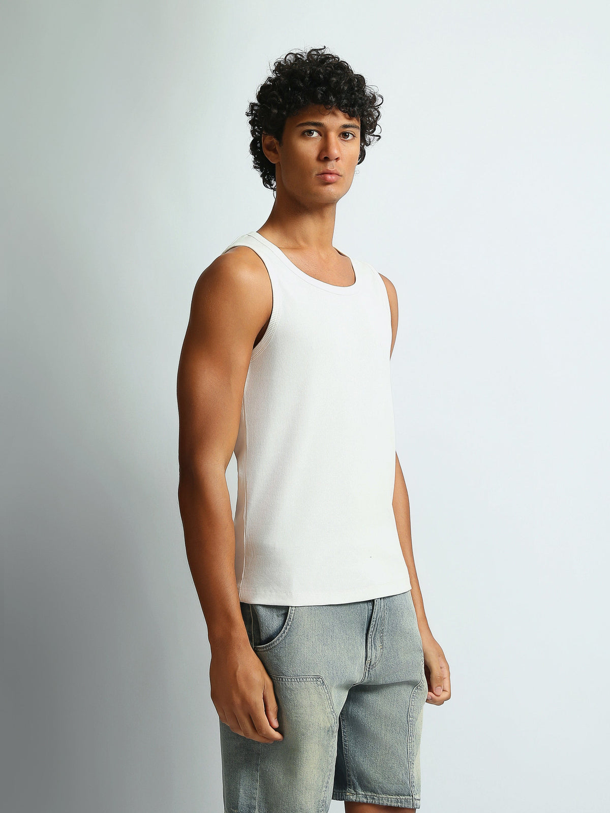 Débardeur Homme Regular Fit à Col Rond en Maille Côtelée - TNK26S20800001TM1