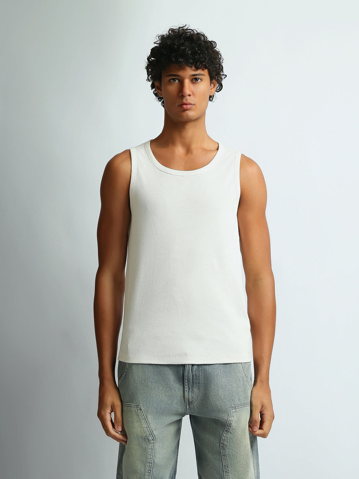 Débardeur Homme Regular Fit à Col Rond en Maille Côtelée - TNK26S20800001TM1