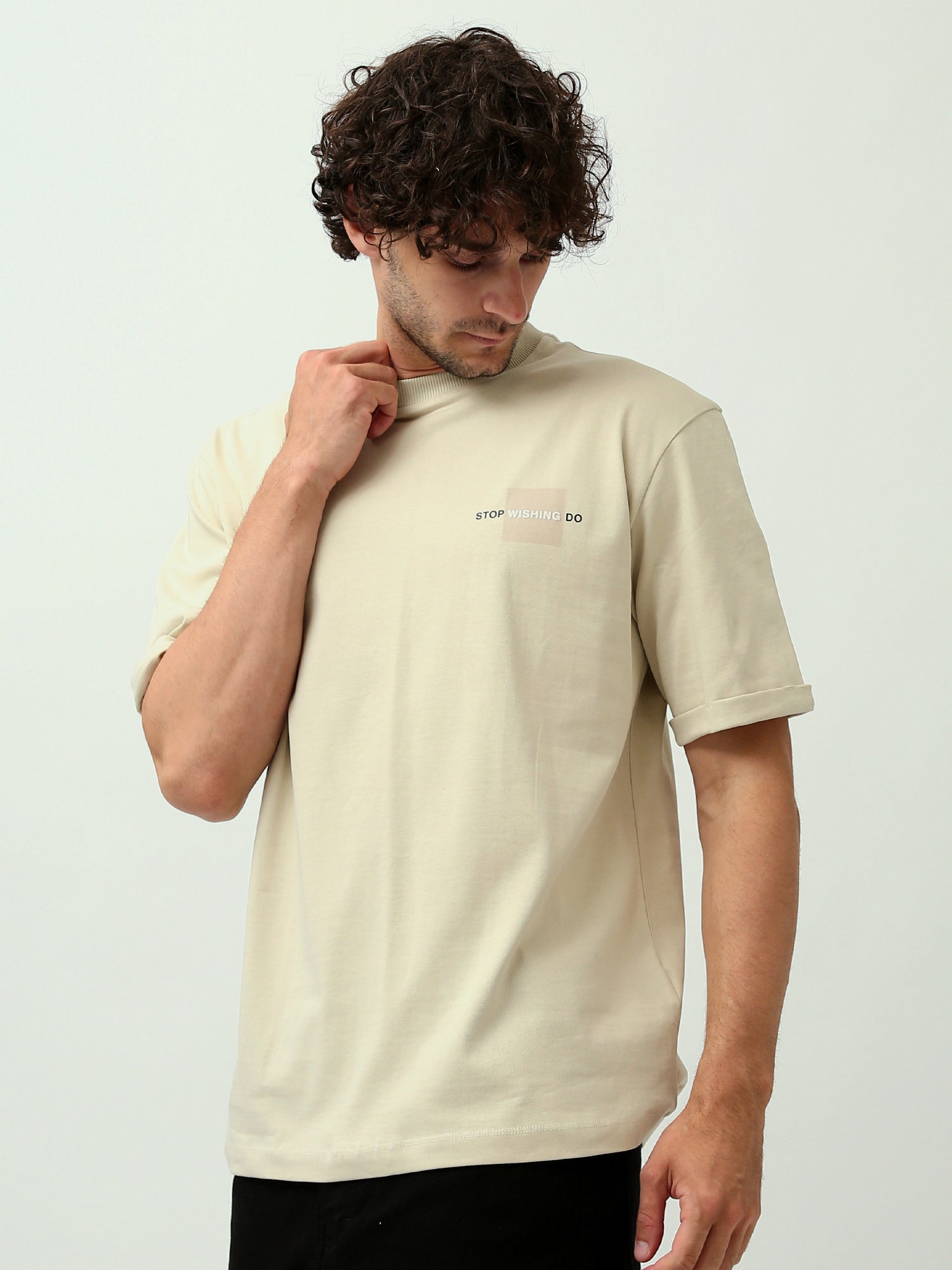 T-shirt homme beige avec imprimé motivationnel - TSH24ABRO20201TM1
