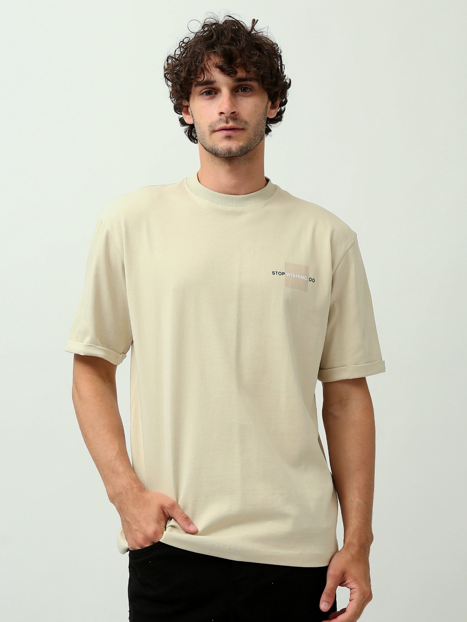 T-shirt homme beige avec imprimé motivationnel - TSH24ABRO20201TM1