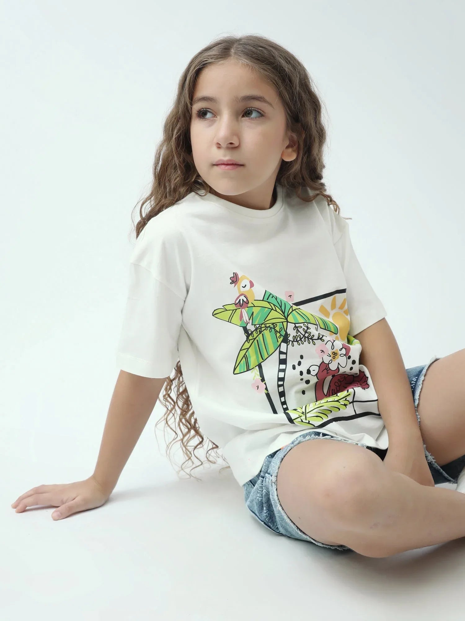T-shirt fille à manches courtes, imprimé tropical flamant rose – TSH24SARO70914MG1 - Justyol