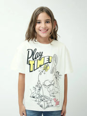 T-shirt fille blanc Tom & Jerry Play Time imprimé manches courtes - TSH24SARO70915MG1 - Justyol