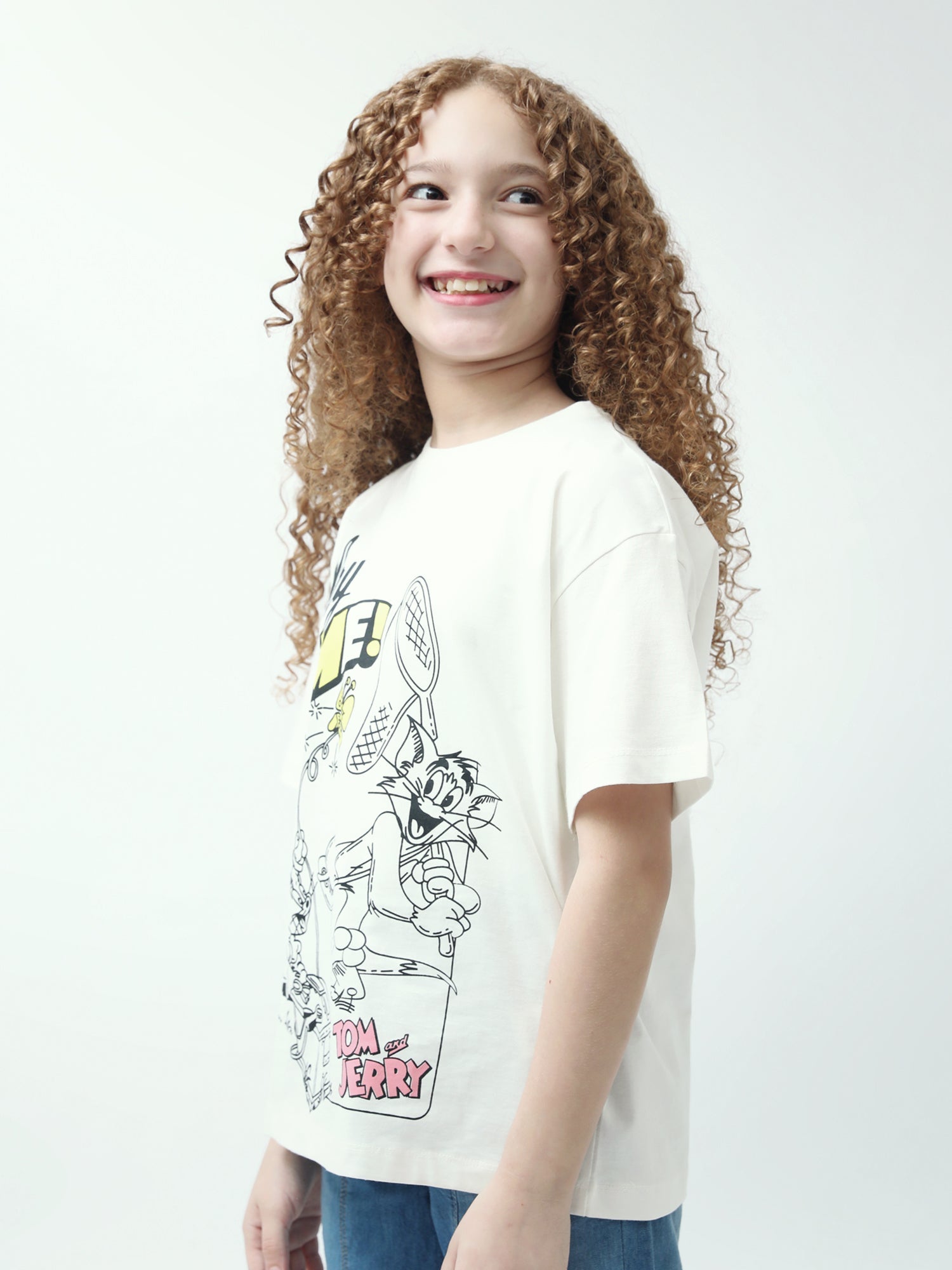 T-shirt ado fille blanc cassé imprimé Tom & Jerry Way Time - TSH24SARO70915MR1