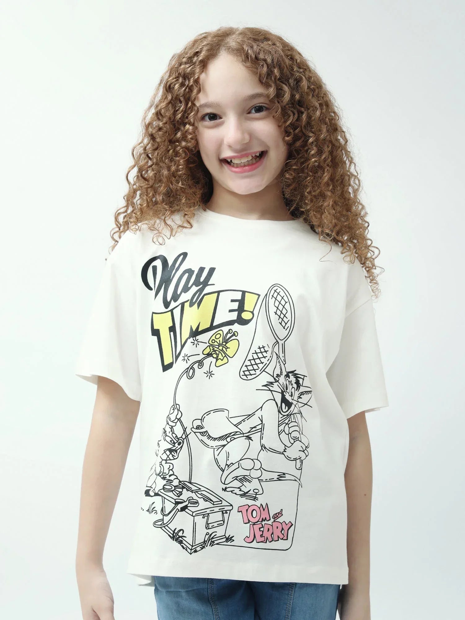 T-shirt ado fille blanc cassé imprimé Tom & Jerry Way Time - TSH24SARO70915MR1 - Justyol