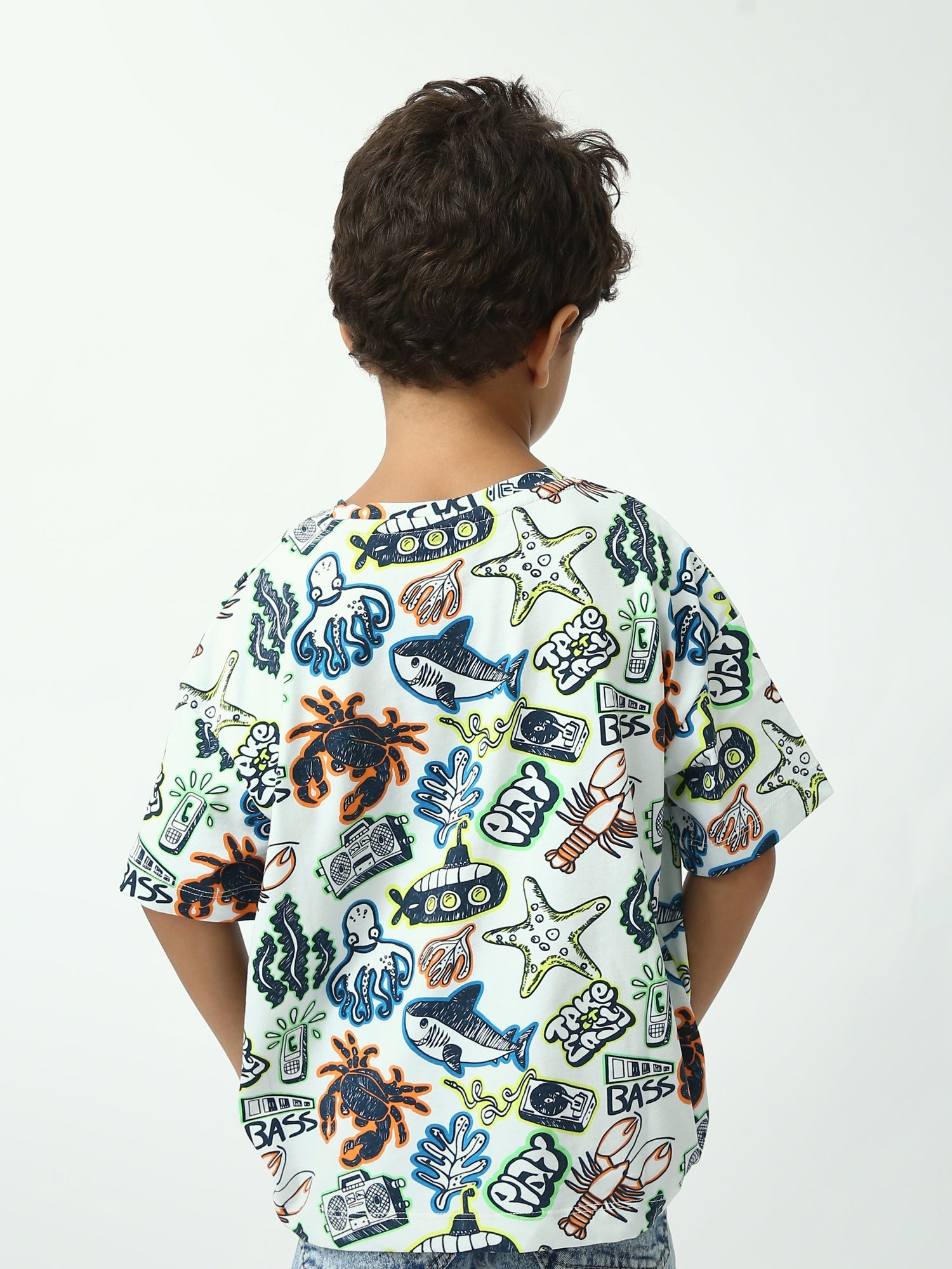 T-shirt garçon imprimé océans (crabe, pieuvre, étoile de mer) – manches courtes – TSH24SARO75247MB1