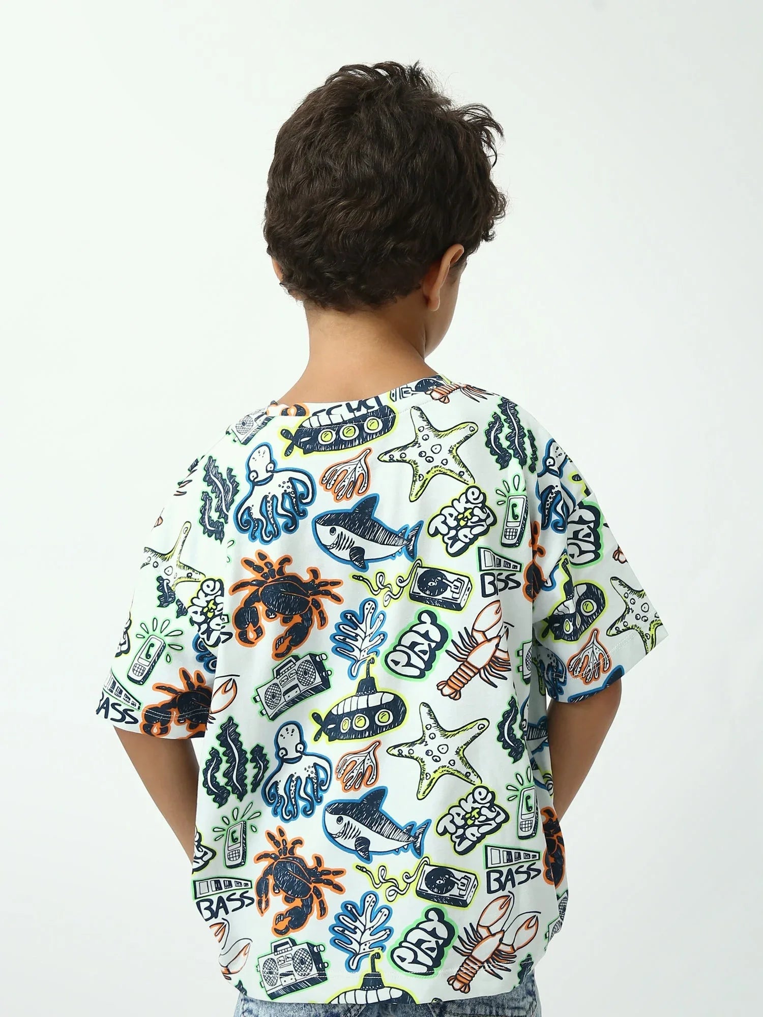 T-shirt garçon imprimé océans (crabe, pieuvre, étoile de mer) – manches courtes – TSH24SARO75247MB1 - Justyol