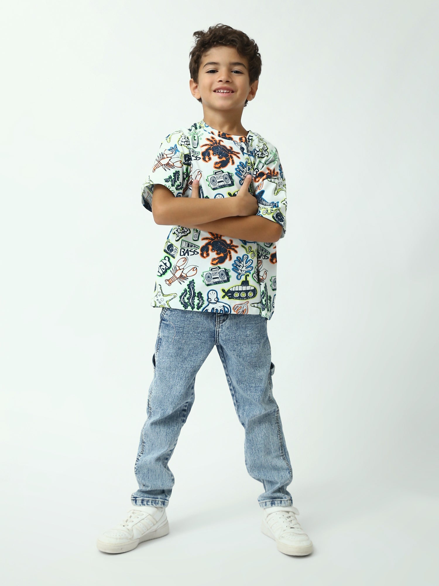 T-shirt garçon imprimé océans (crabe, pieuvre, étoile de mer) – manches courtes – TSH24SARO75247MB1