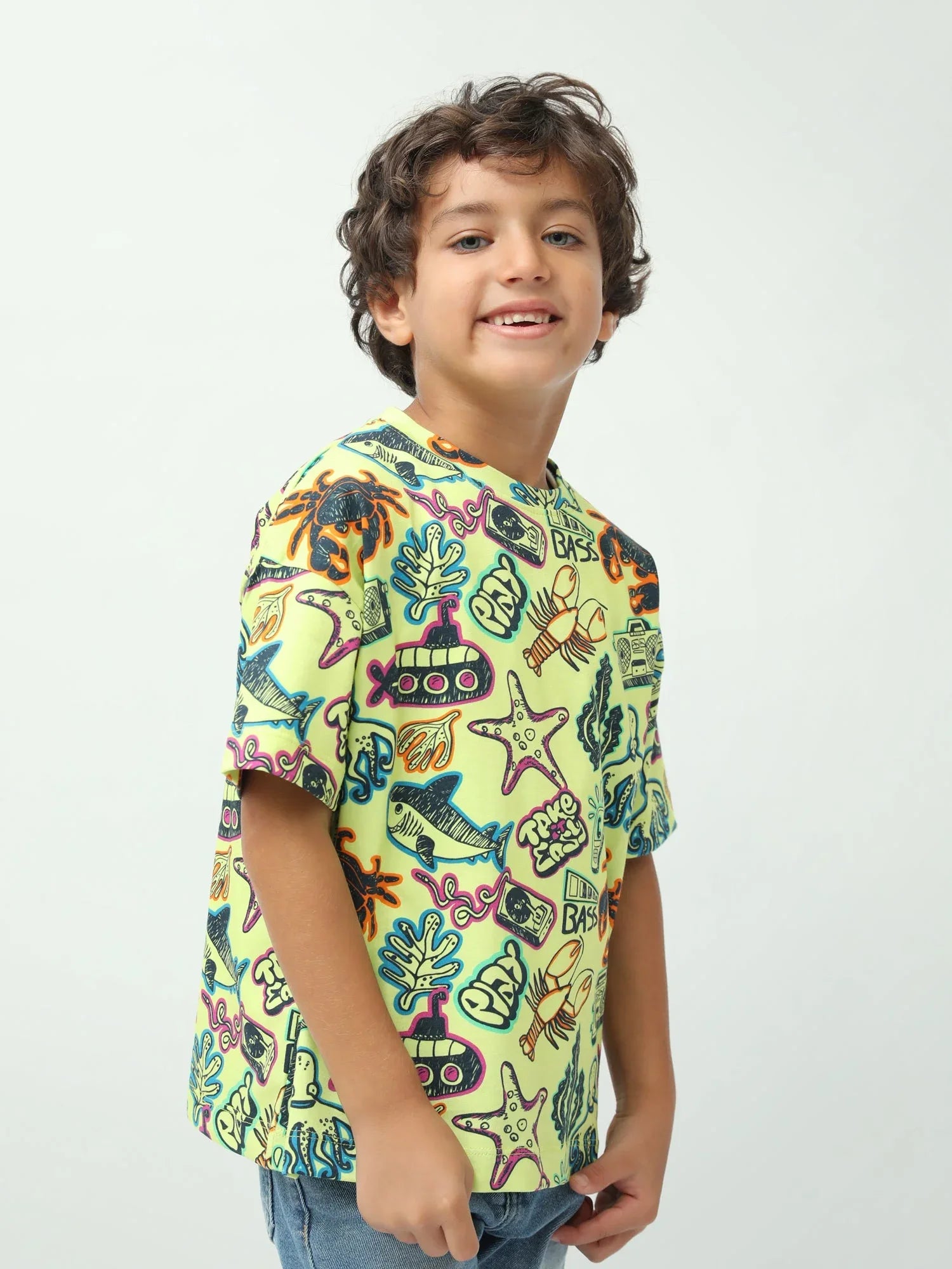 T-shirt garçon imprimé océans (crabe, pieuvre, étoile de mer) – manches courtes – TSH24SARO75247MB1 - Justyol