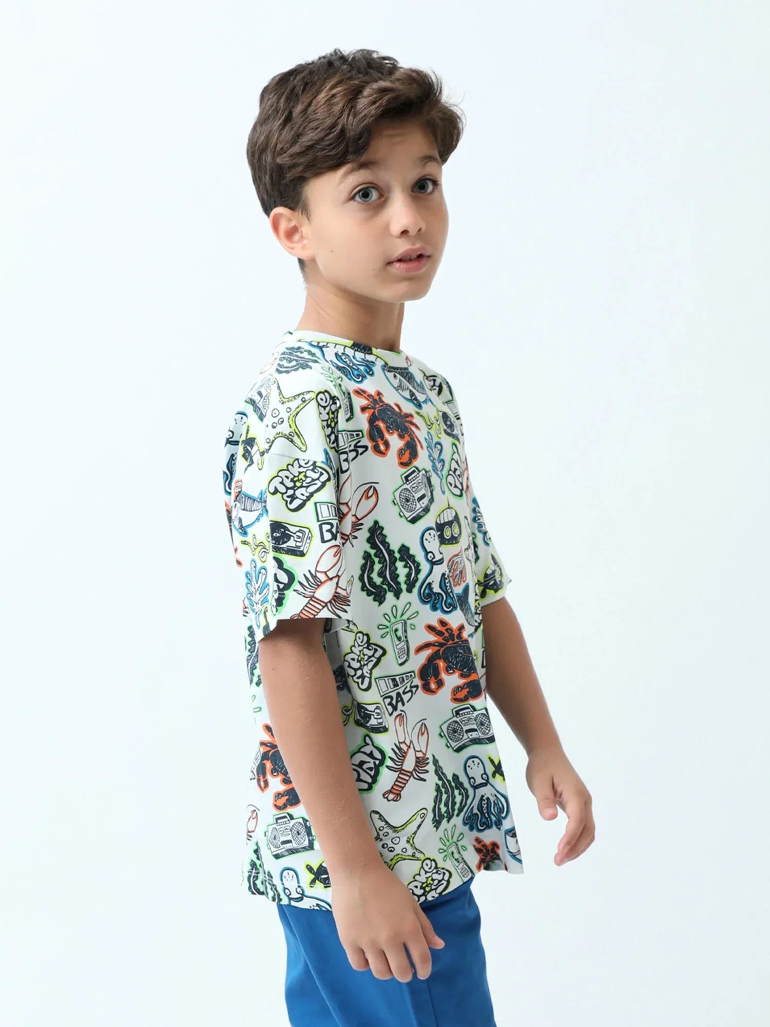T-shirt ado garçon imprimé océan streetwear manches courtes - TSH24SARO75247MJ1 - Justyol