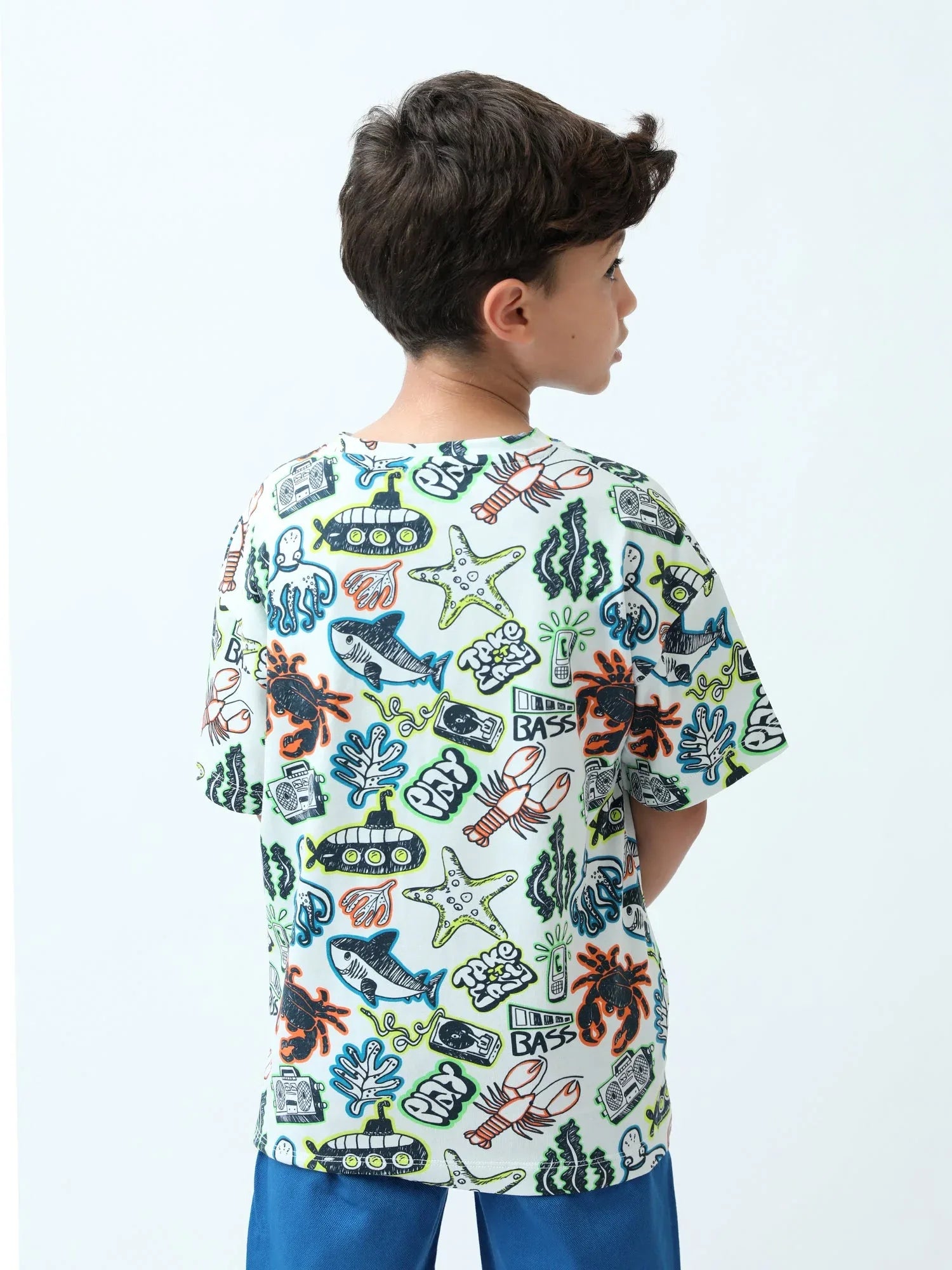 T-shirt ado garçon imprimé océan streetwear manches courtes - TSH24SARO75247MJ1 - Justyol