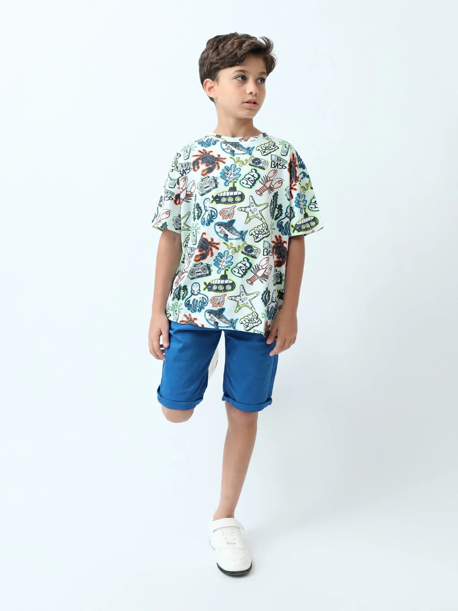 T-shirt ado garçon imprimé océan streetwear manches courtes - TSH24SARO75247MJ1 - Justyol