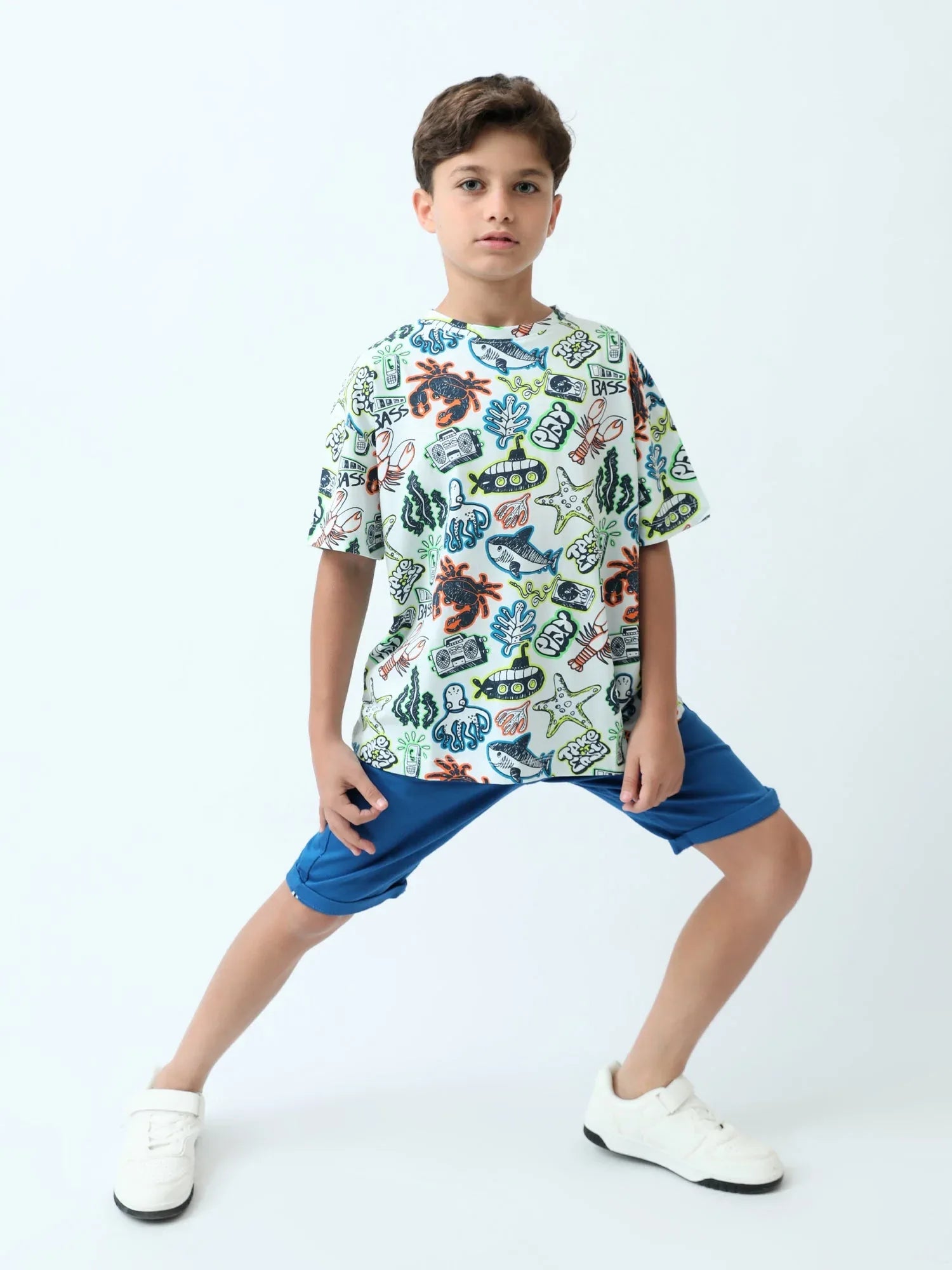 T-shirt ado garçon imprimé océan streetwear manches courtes - TSH24SARO75247MJ1 - Justyol
