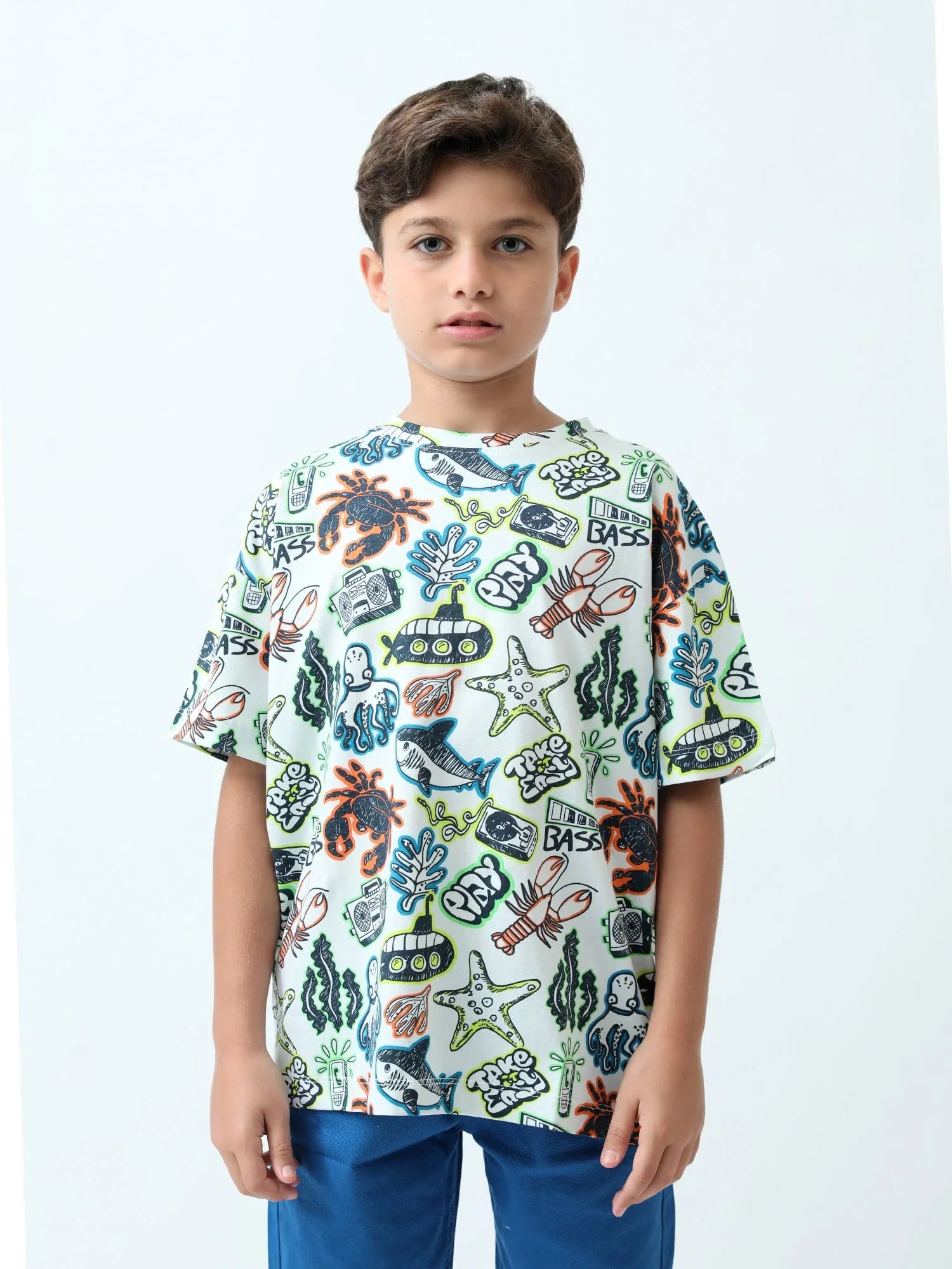 T-shirt ado garçon imprimé océan streetwear manches courtes - TSH24SARO75247MJ1 - Justyol