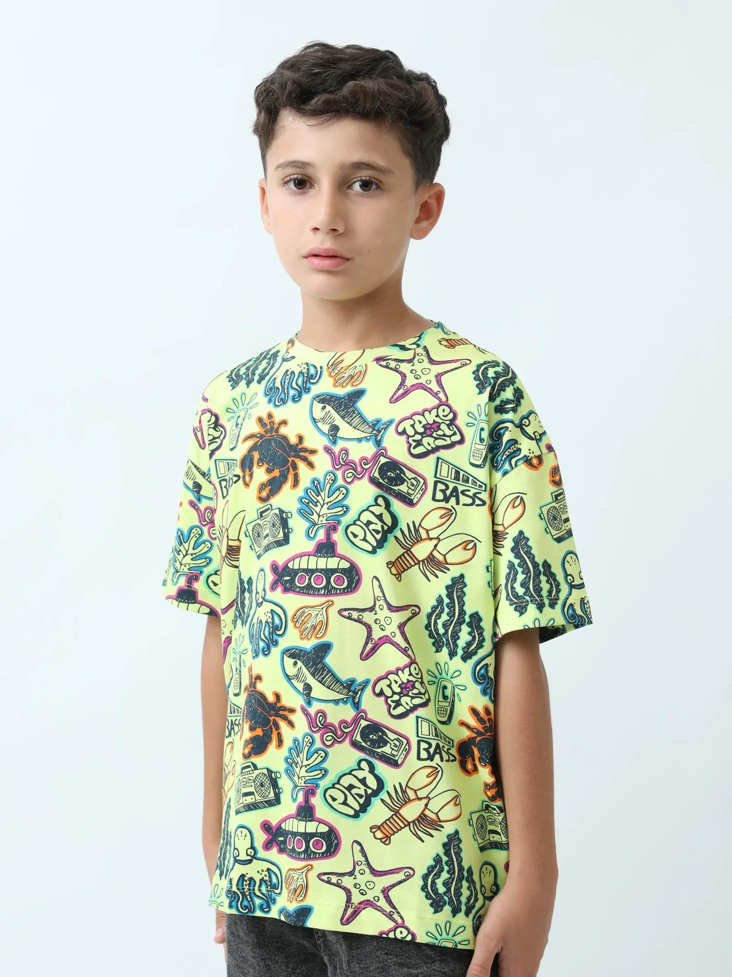 T-shirt ado garçon imprimé océan streetwear manches courtes - TSH24SARO75247MJ1 - Justyol