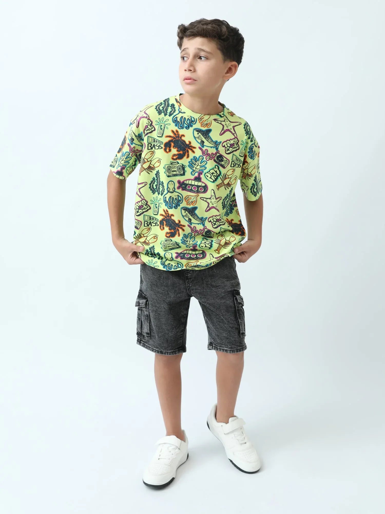 T-shirt ado garçon imprimé océan streetwear manches courtes - TSH24SARO75247MJ1 - Justyol