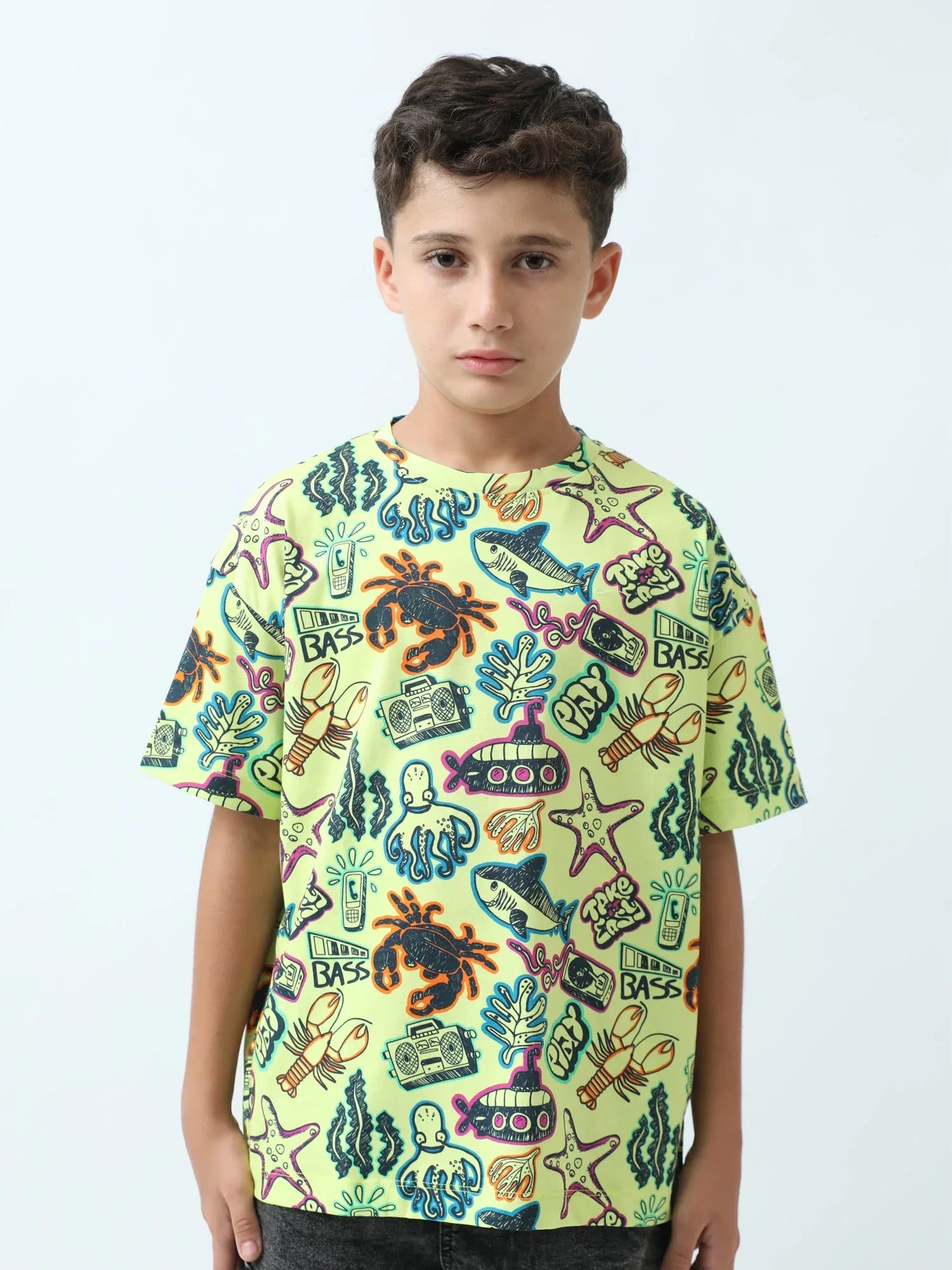T-shirt ado garçon imprimé océan streetwear manches courtes - TSH24SARO75247MJ1 - Justyol
