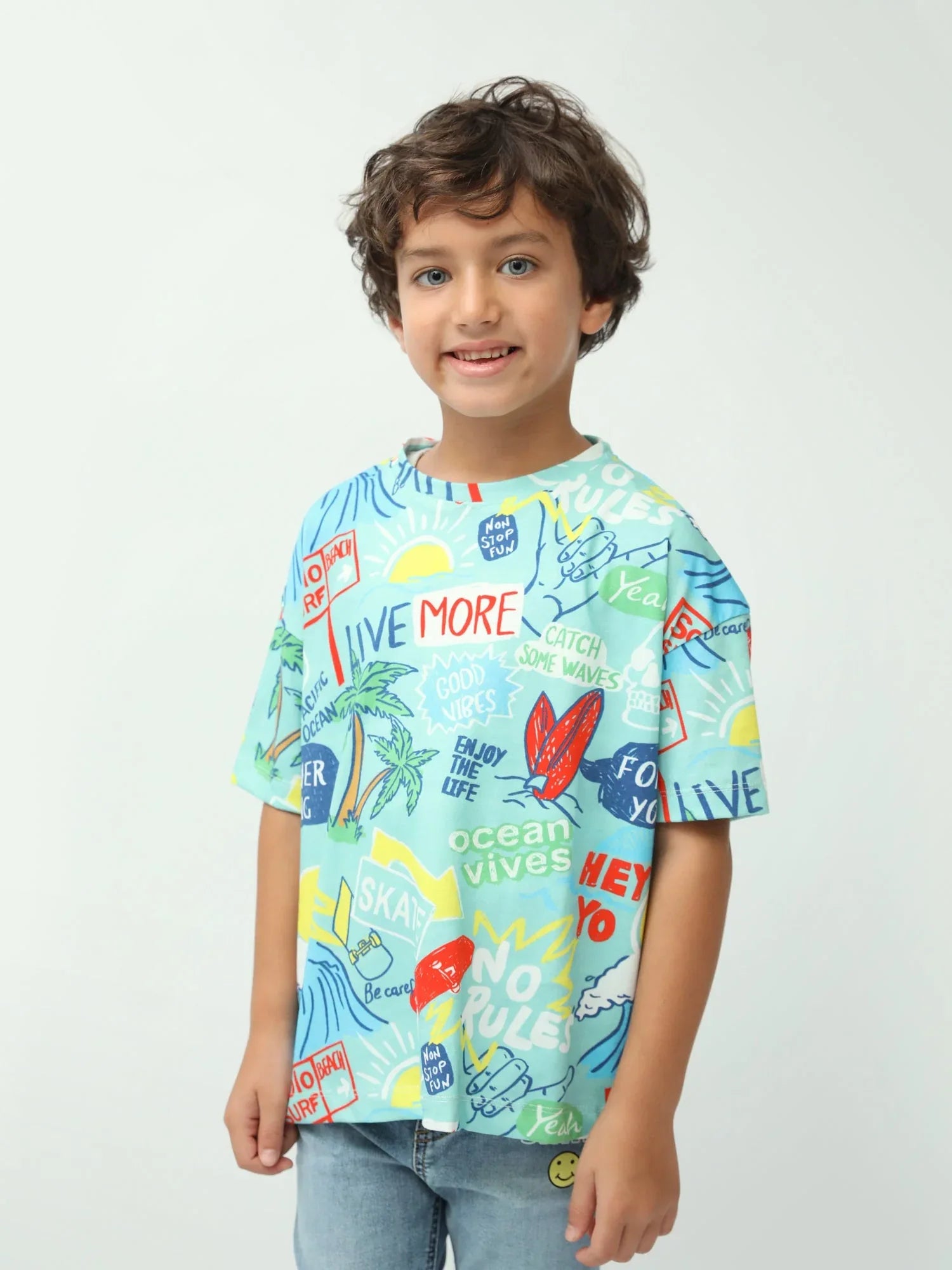T-shirt garçon imprimé summer surf Live More – manches courtes – TSH24SARO75248MB1 - Justyol