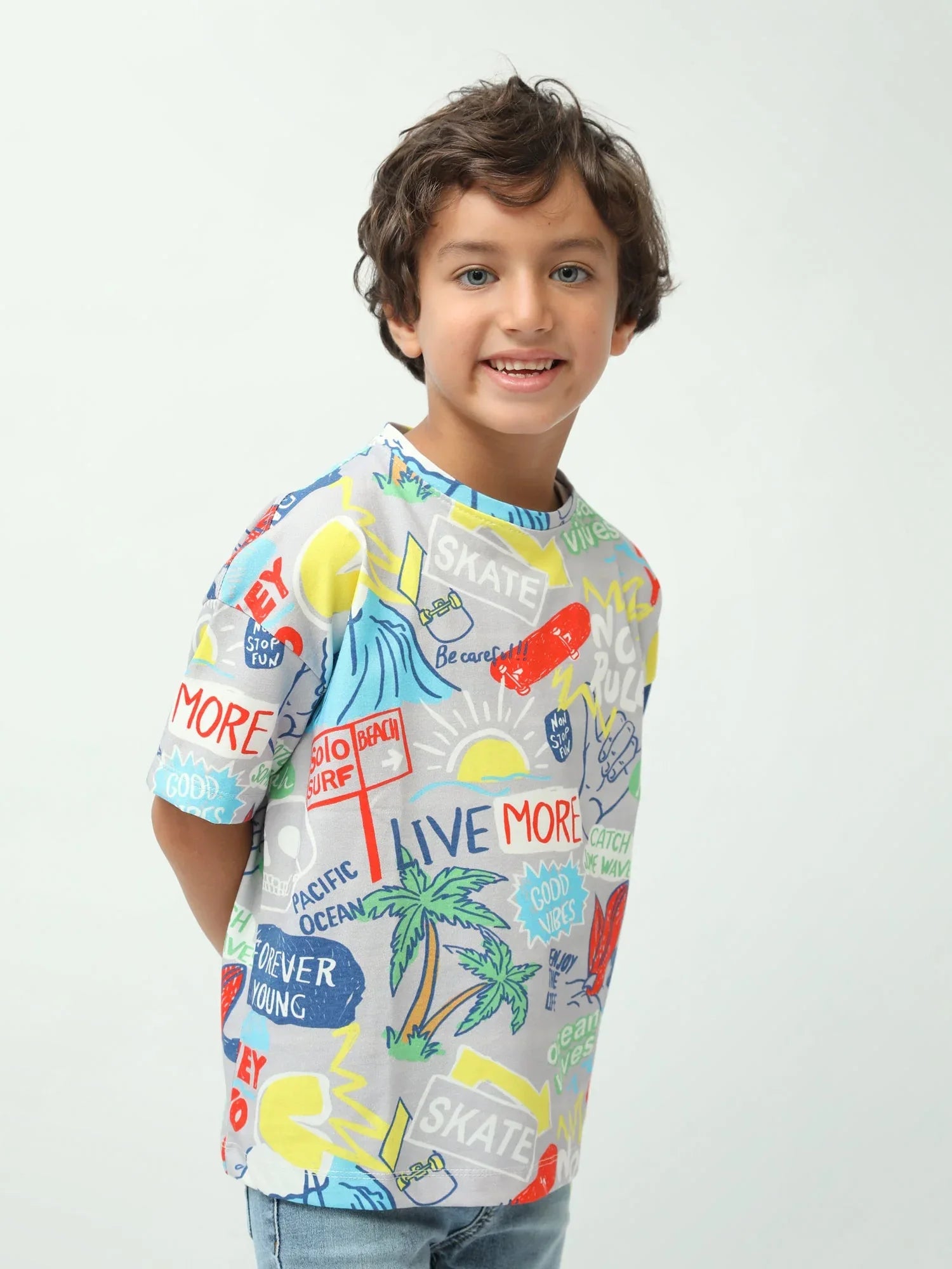 T-shirt garçon imprimé summer surf Live More – manches courtes – TSH24SARO75248MB1 - Justyol