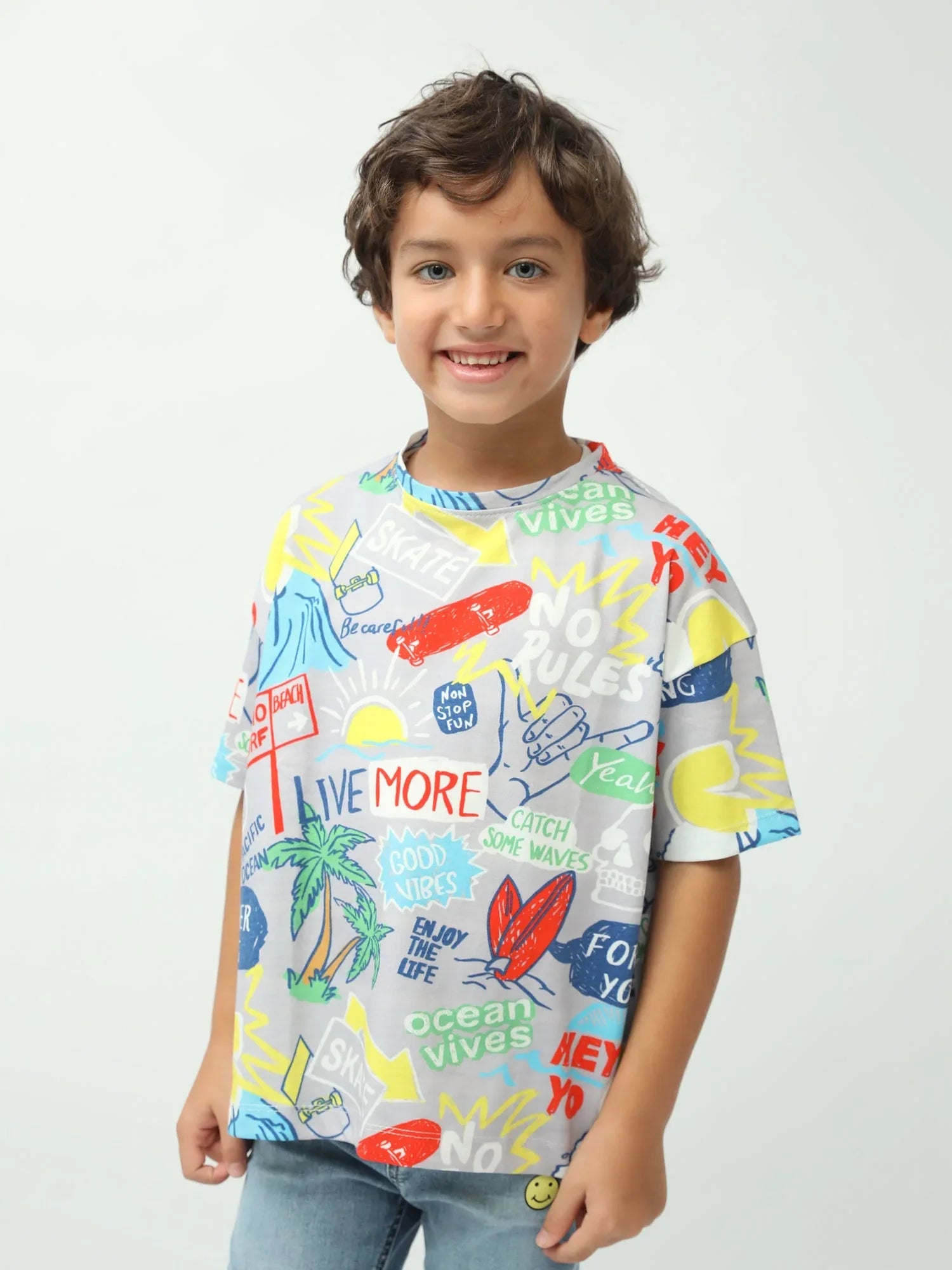 T-shirt garçon imprimé summer surf Live More – manches courtes – TSH24SARO75248MB1 - Justyol