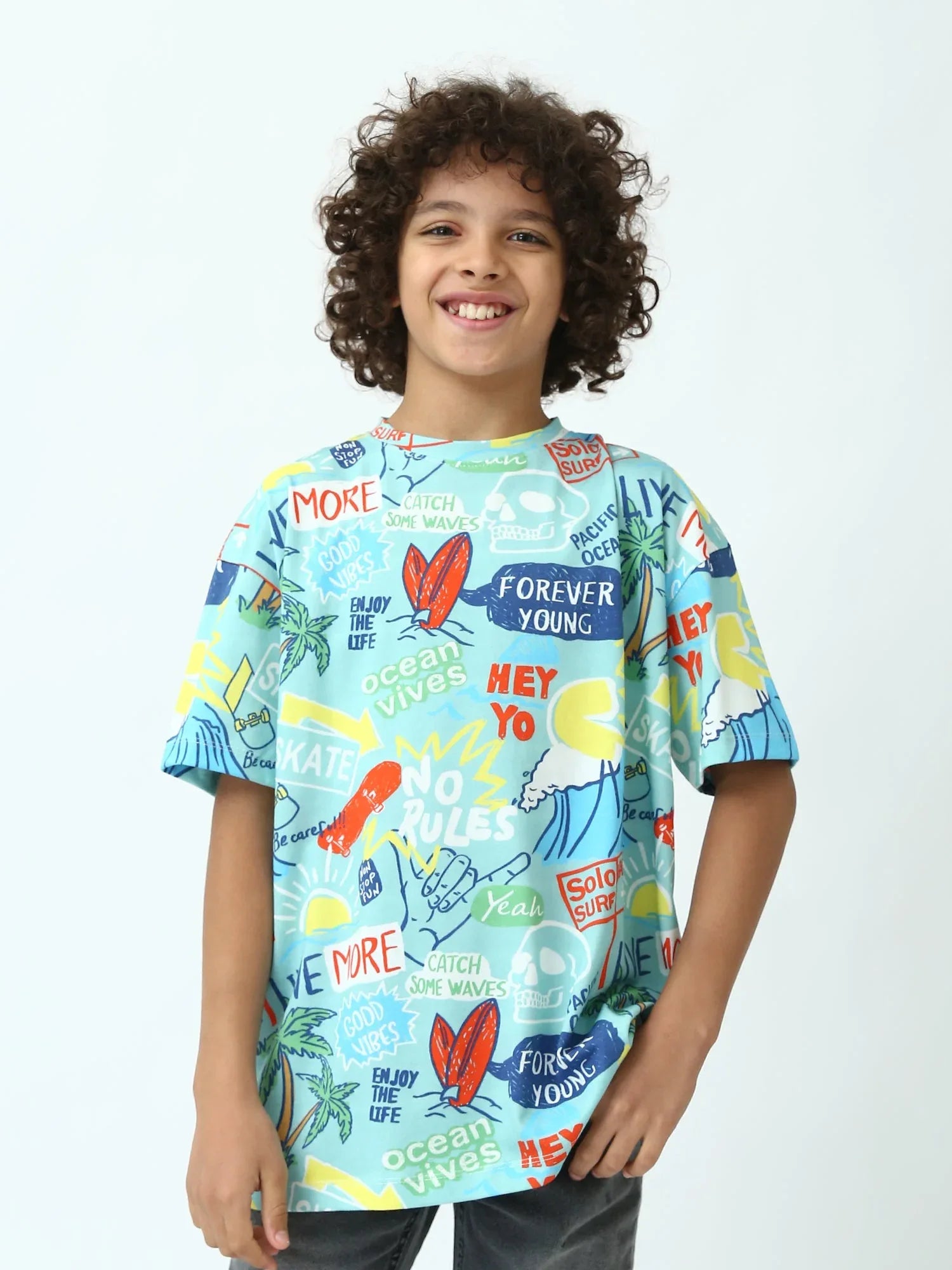 T-shirt ado garçon imprimé surf streetwear manches courtesTSH24SARO75248MJ1 - Justyol