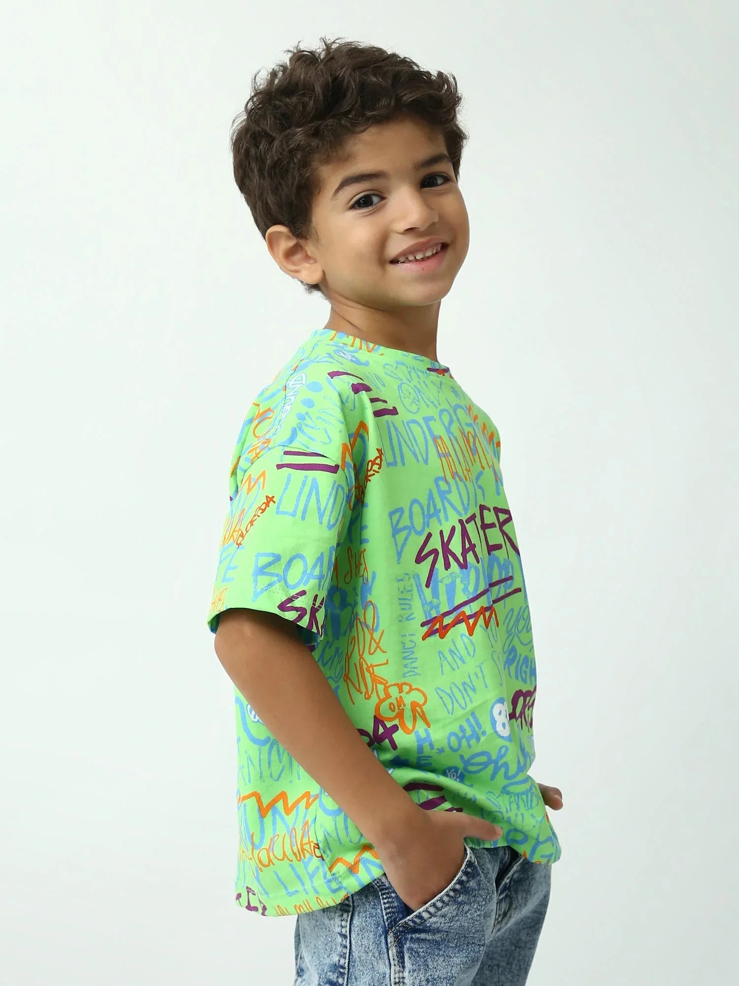 T-shirt garçon imprimé graffiti Skater, manches courtes, coupe oversize - TSH24SARO75265MB1 - Justyol