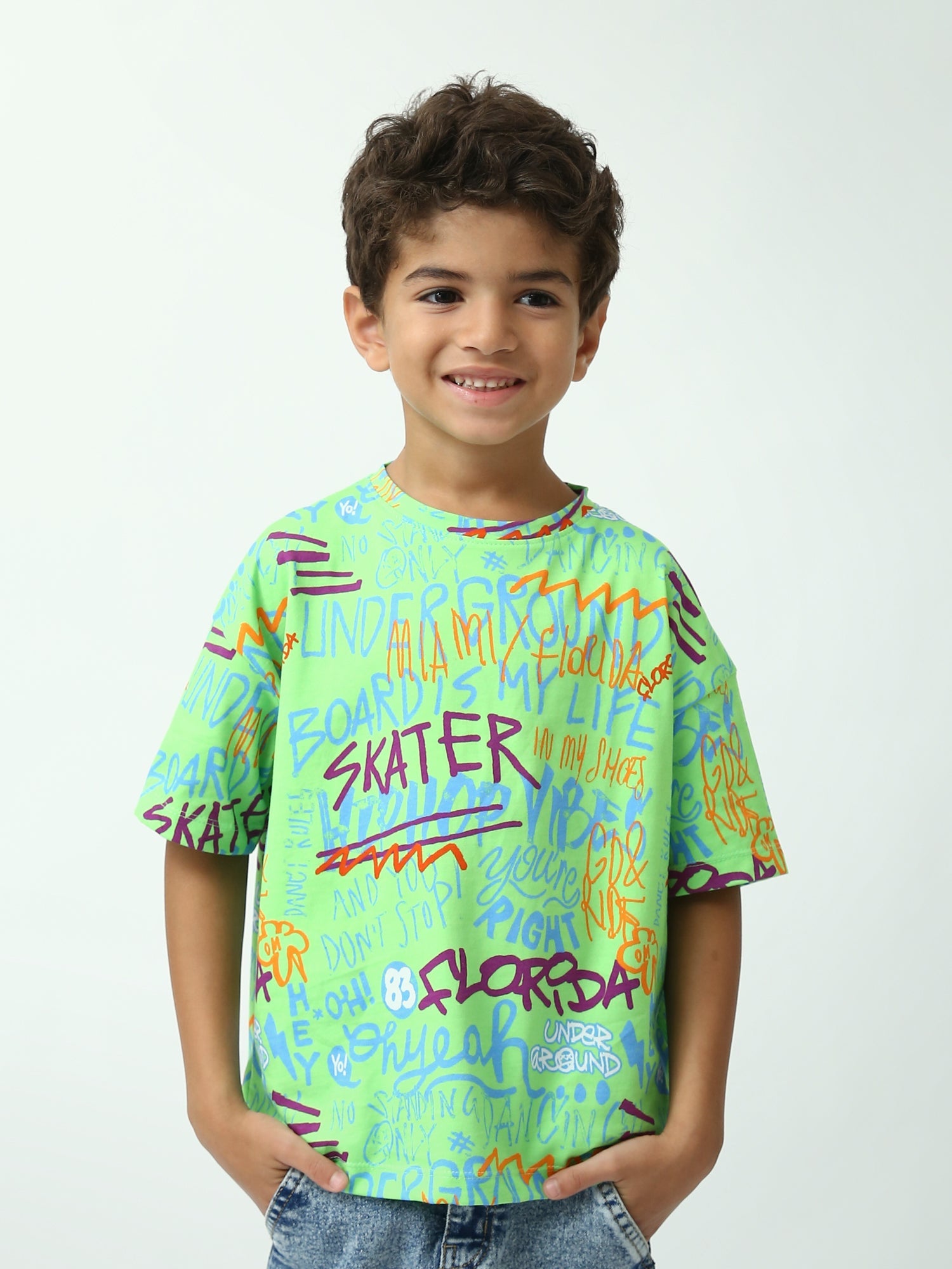 T-shirt garçon imprimé graffiti Skater, manches courtes, coupe oversize - TSH24SARO75265MB1
