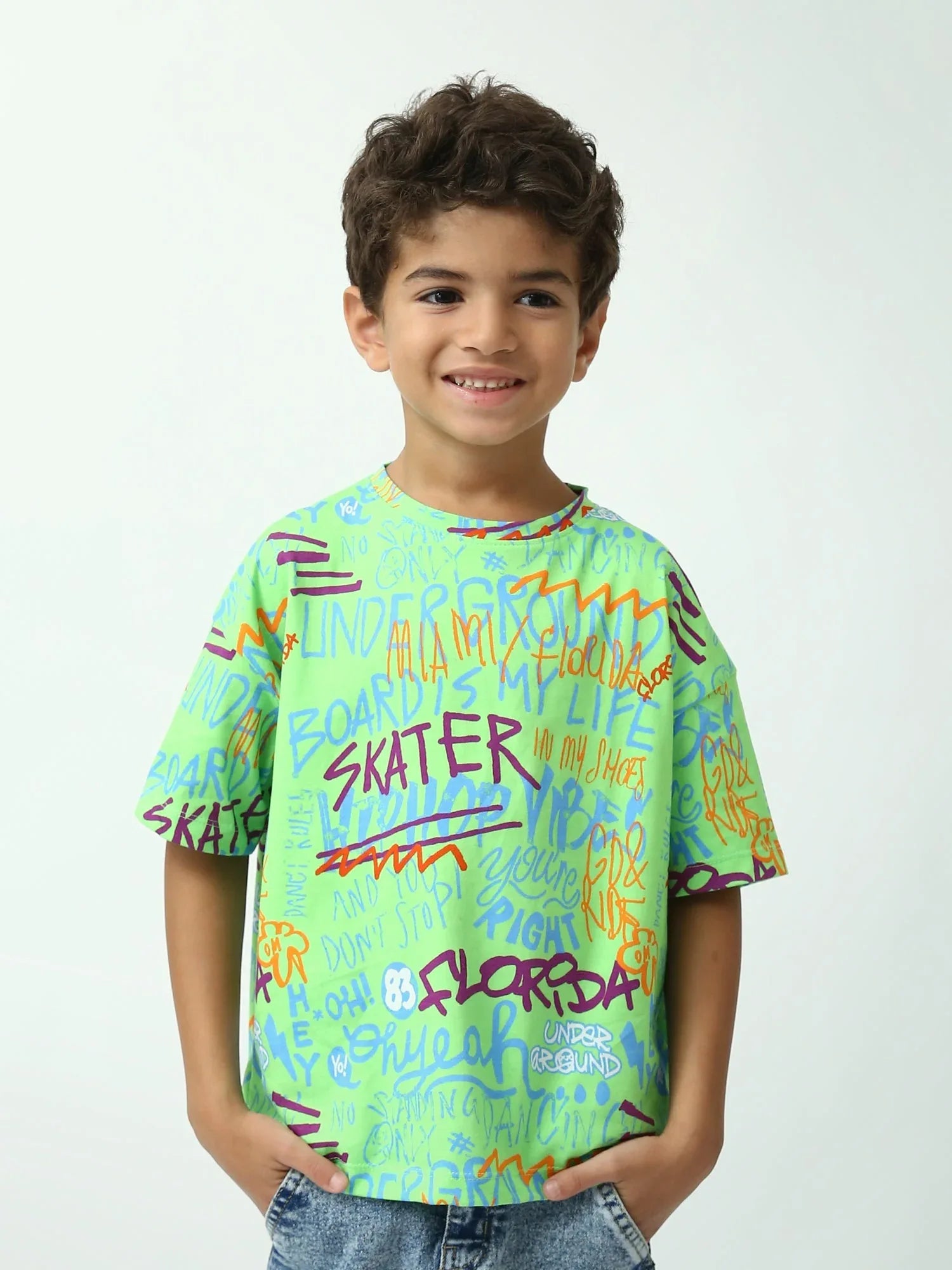 T-shirt garçon imprimé graffiti Skater, manches courtes, coupe oversize - TSH24SARO75265MB1 - Justyol