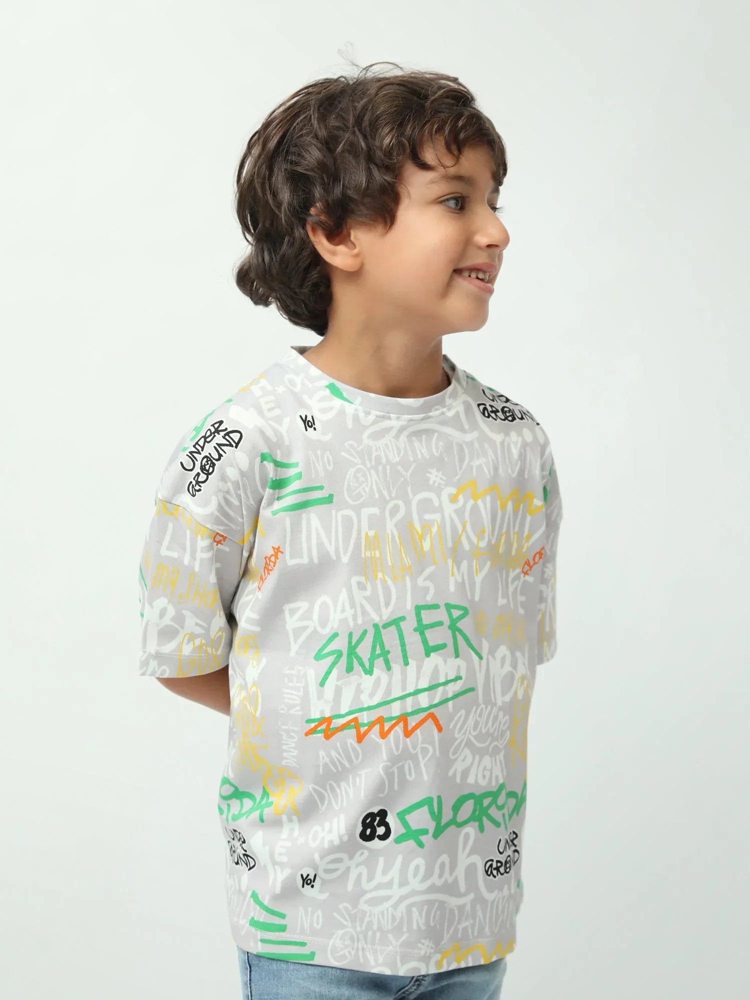 T-shirt garçon imprimé graffiti Skater, manches courtes, coupe oversize - TSH24SARO75265MB1 - Justyol