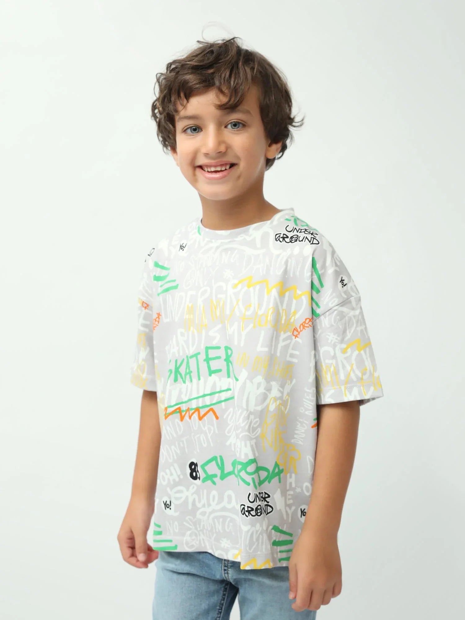 T-shirt garçon imprimé graffiti Skater, manches courtes, coupe oversize - TSH24SARO75265MB1 - Justyol