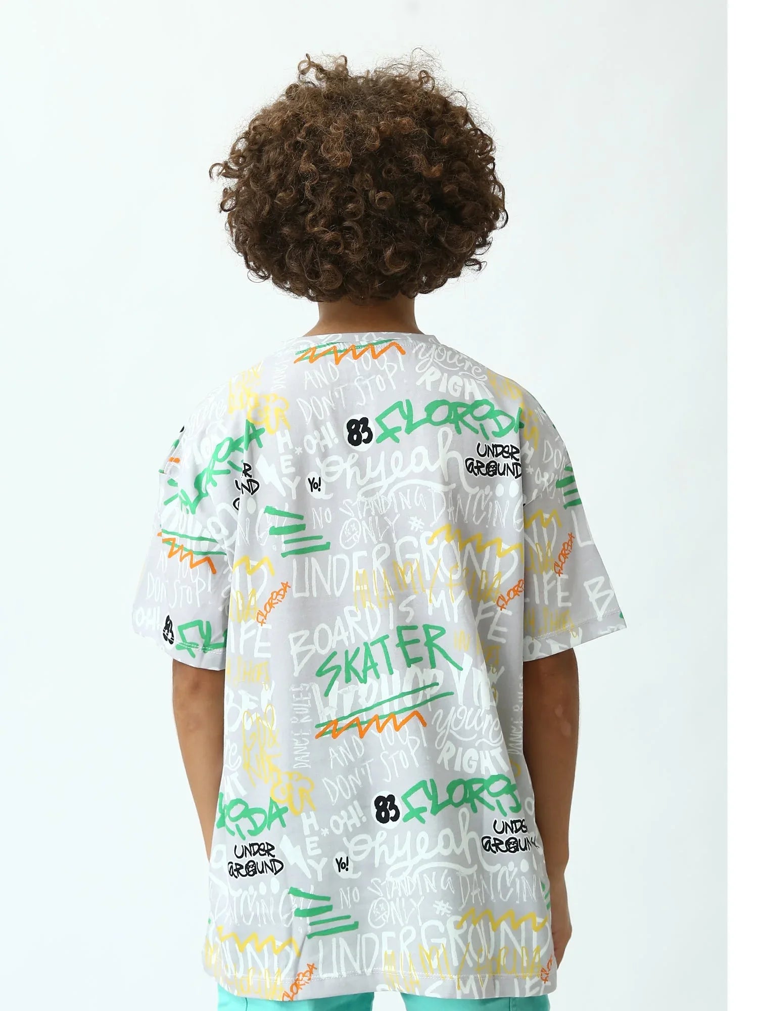 T-shirt ado garçon gris argenté imprimé graffiti Skater, manches courtes, coupe oversize - TSH24SARO75265MJ1 - Justyol