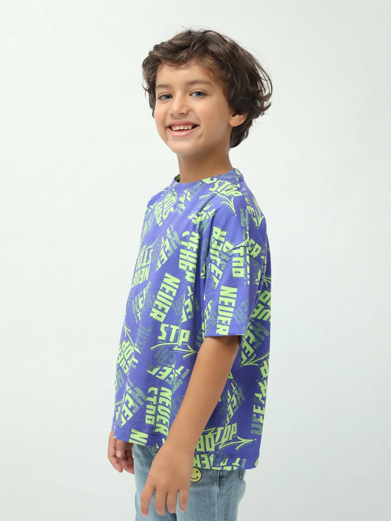 T-shirt garçon imprimé streetwear all-over manches courtes col rond - TSH24SARO75280MB1 - Justyol