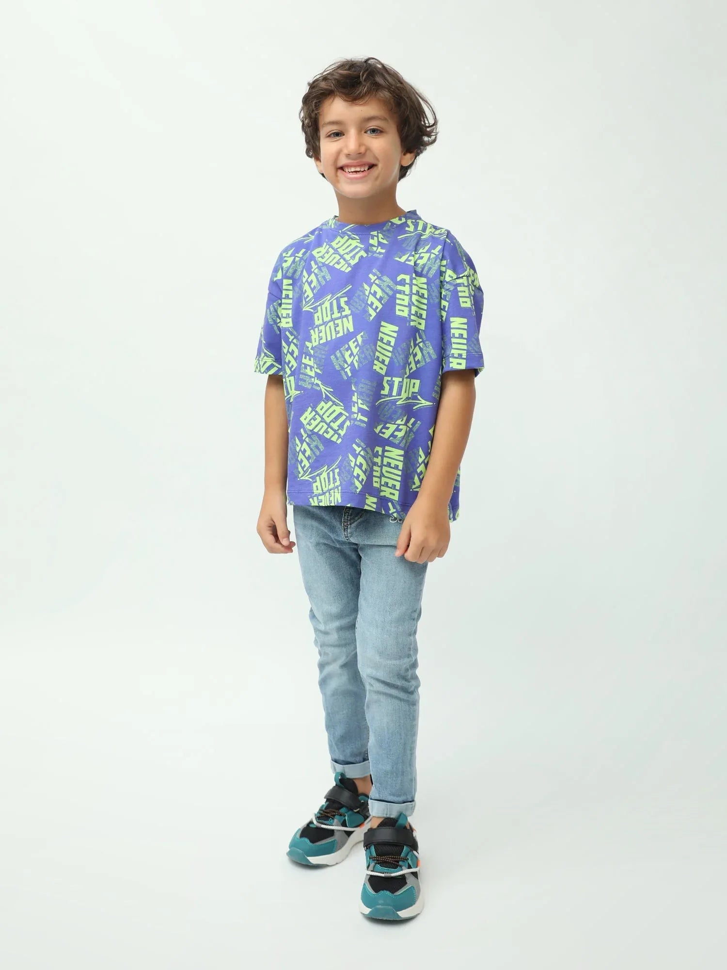 T-shirt garçon imprimé streetwear all-over manches courtes col rond - TSH24SARO75280MB1 - Justyol