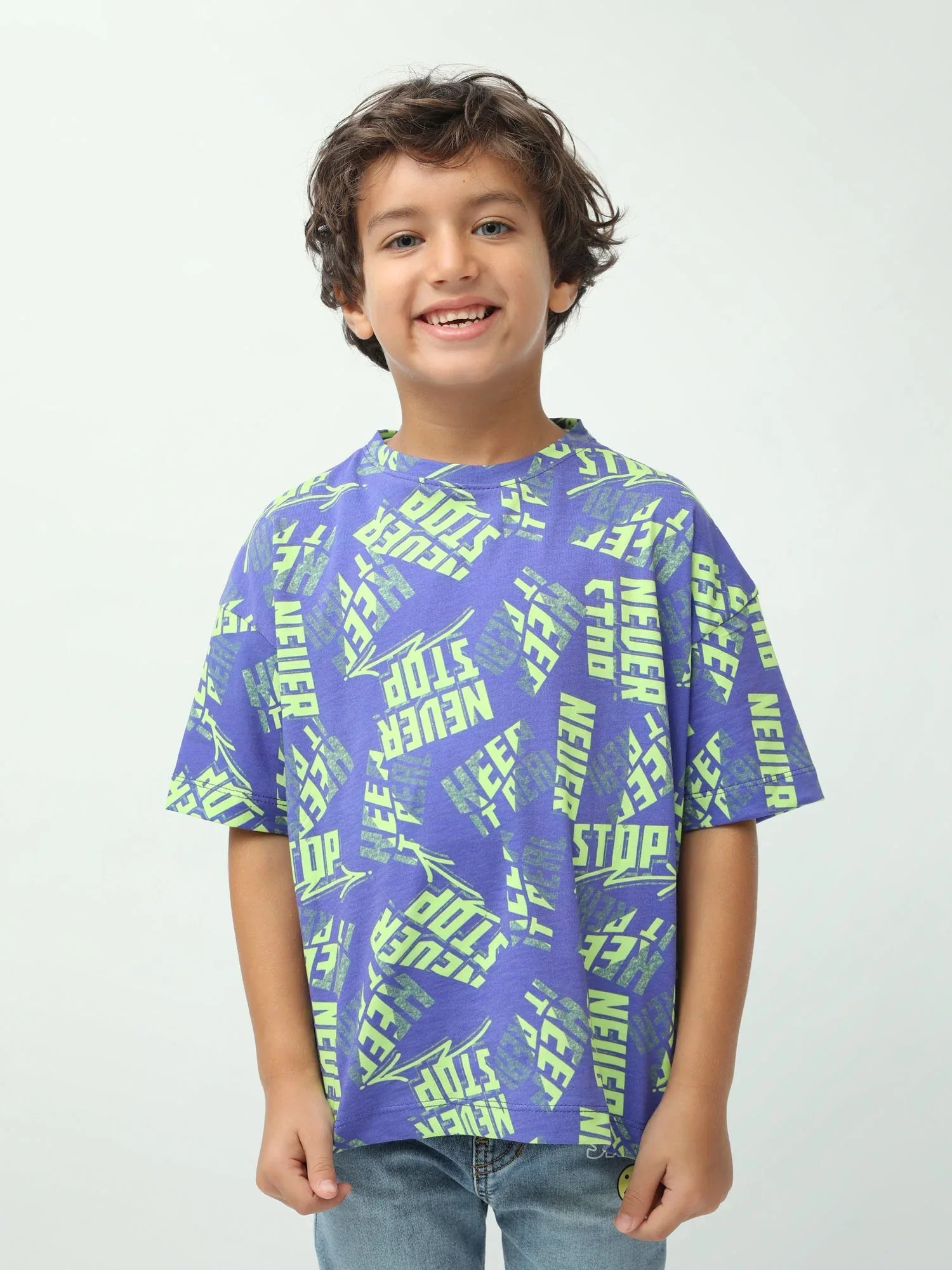 T-shirt garçon imprimé streetwear all-over manches courtes col rond - TSH24SARO75280MB1 - Justyol