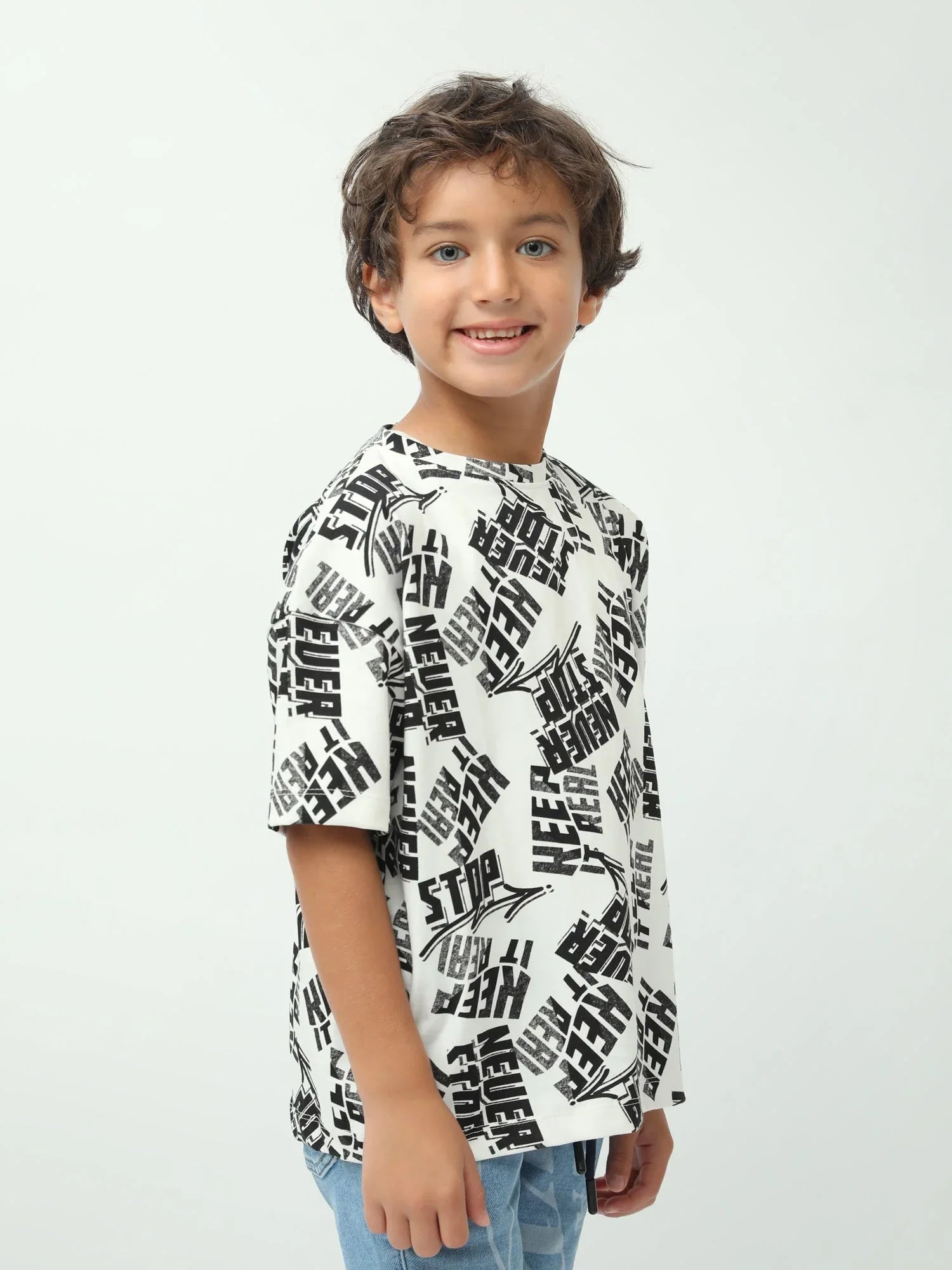 T-shirt garçon imprimé streetwear all-over manches courtes col rond - TSH24SARO75280MB1 - Justyol