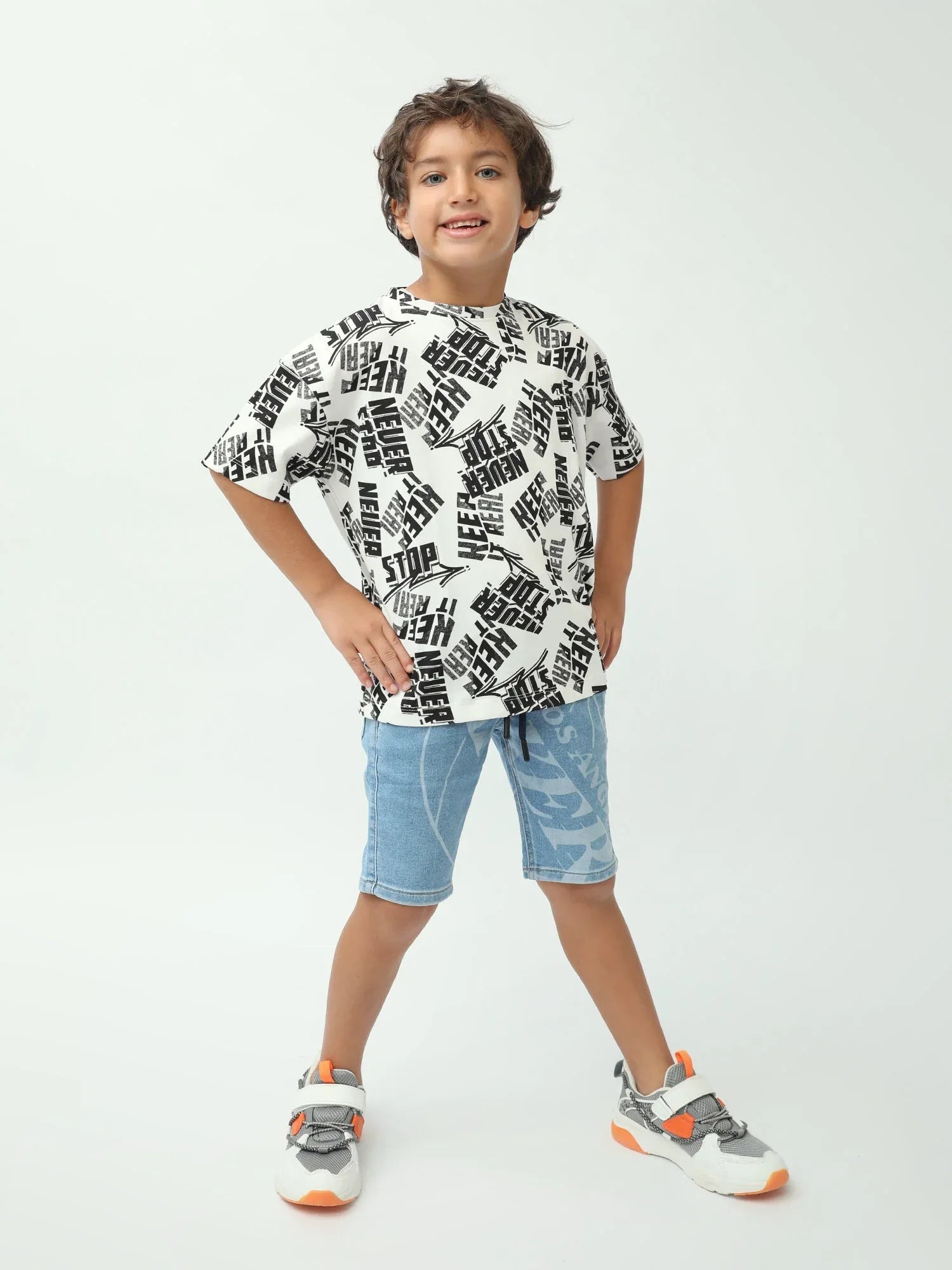 T-shirt garçon imprimé streetwear all-over manches courtes col rond - TSH24SARO75280MB1 - Justyol