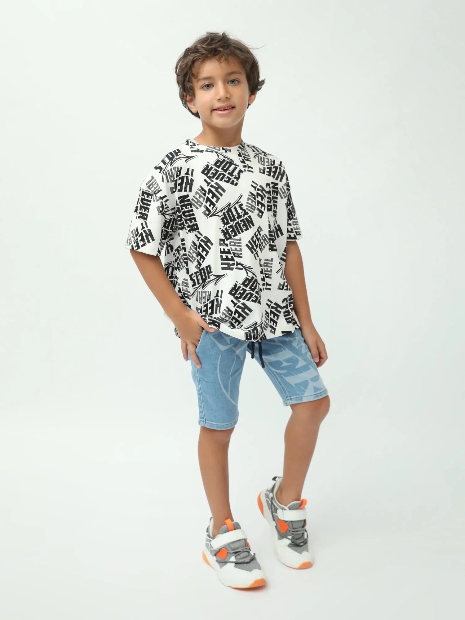 T-shirt garçon imprimé streetwear all-over manches courtes col rond - TSH24SARO75280MB1 - Justyol