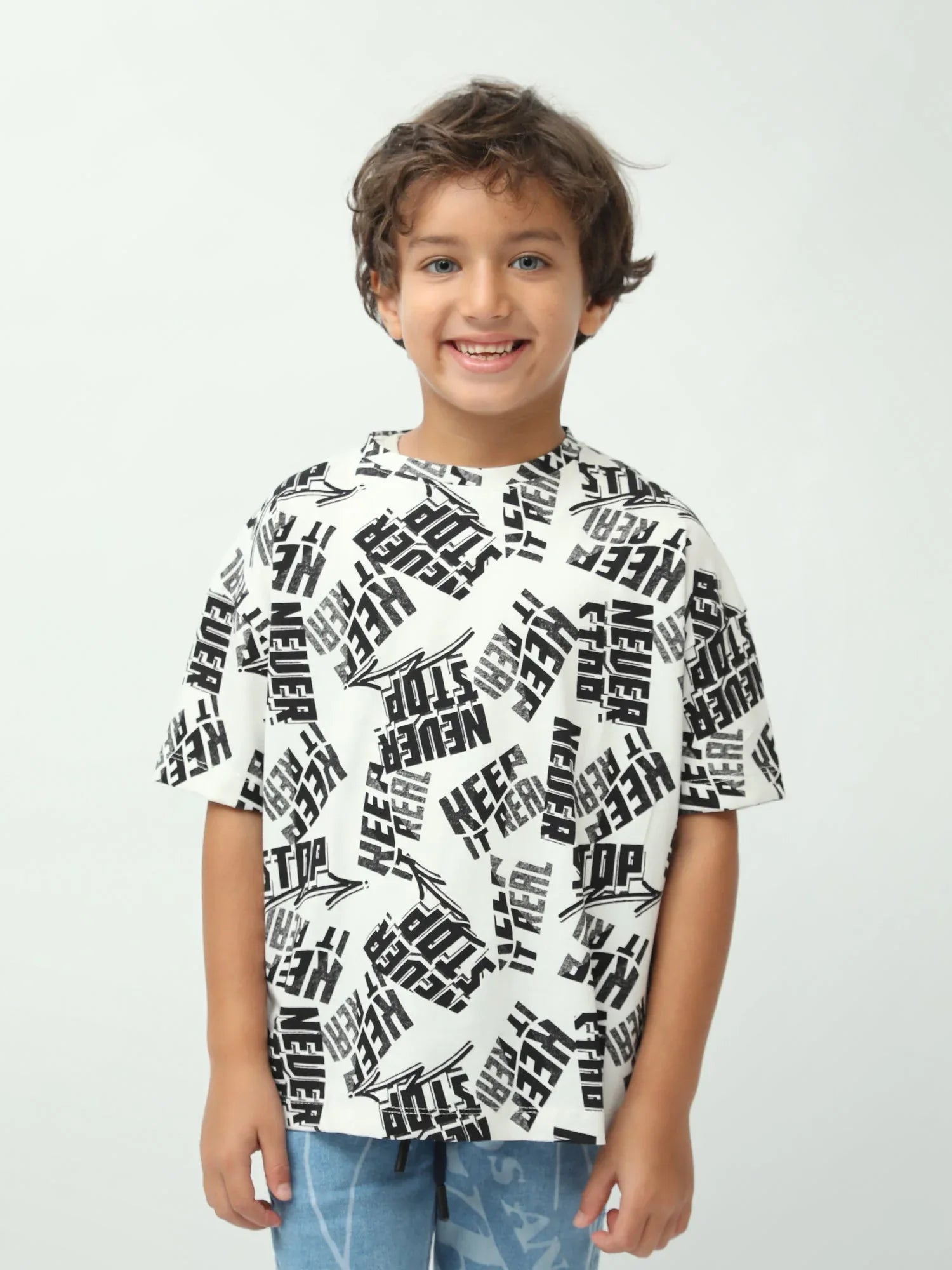 T-shirt garçon imprimé streetwear all-over manches courtes col rond - TSH24SARO75280MB1 - Justyol