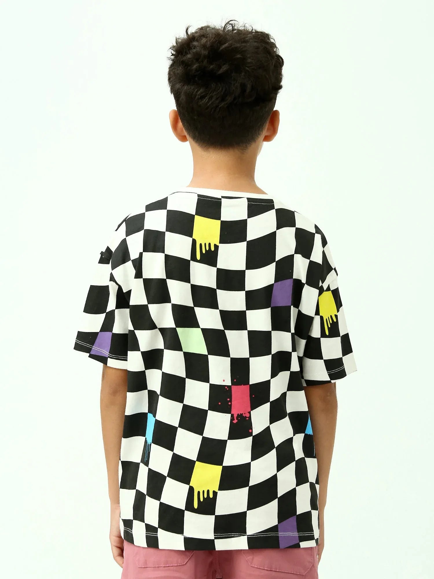 T-shirt garçon ado imprimé damier – Noir & blanc, manches courtes - TSH24SARO75477MJ1 - Justyol