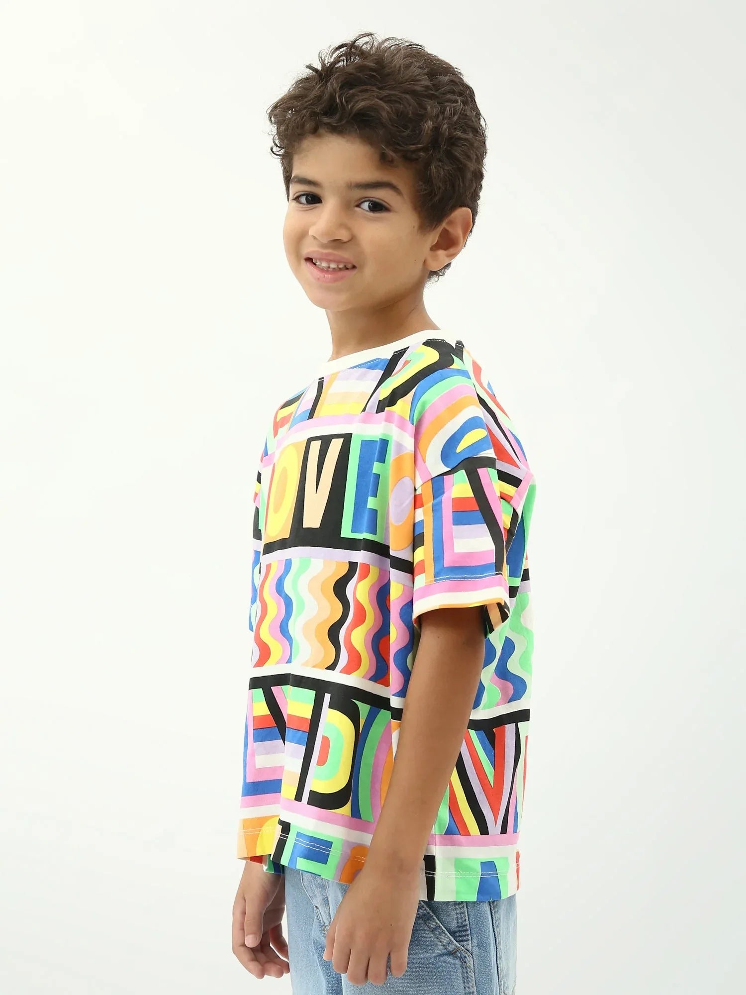 T-shirt garçon multicolore imprimé LOVE, coupe oversize, manches courtes - TSH24SARO75478MB1 - Justyol