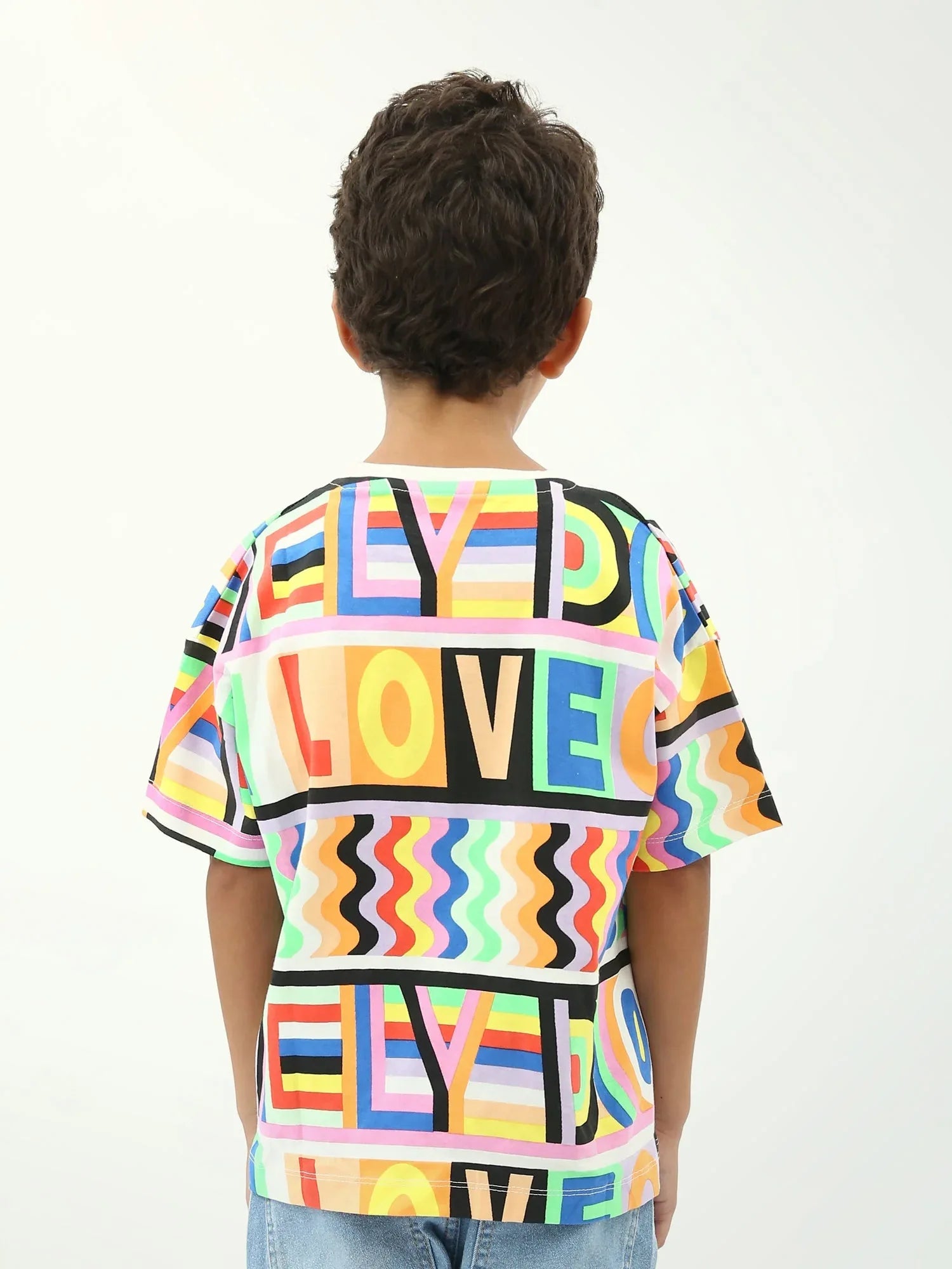 T-shirt garçon multicolore imprimé LOVE, coupe oversize, manches courtes - TSH24SARO75478MB1 - Justyol
